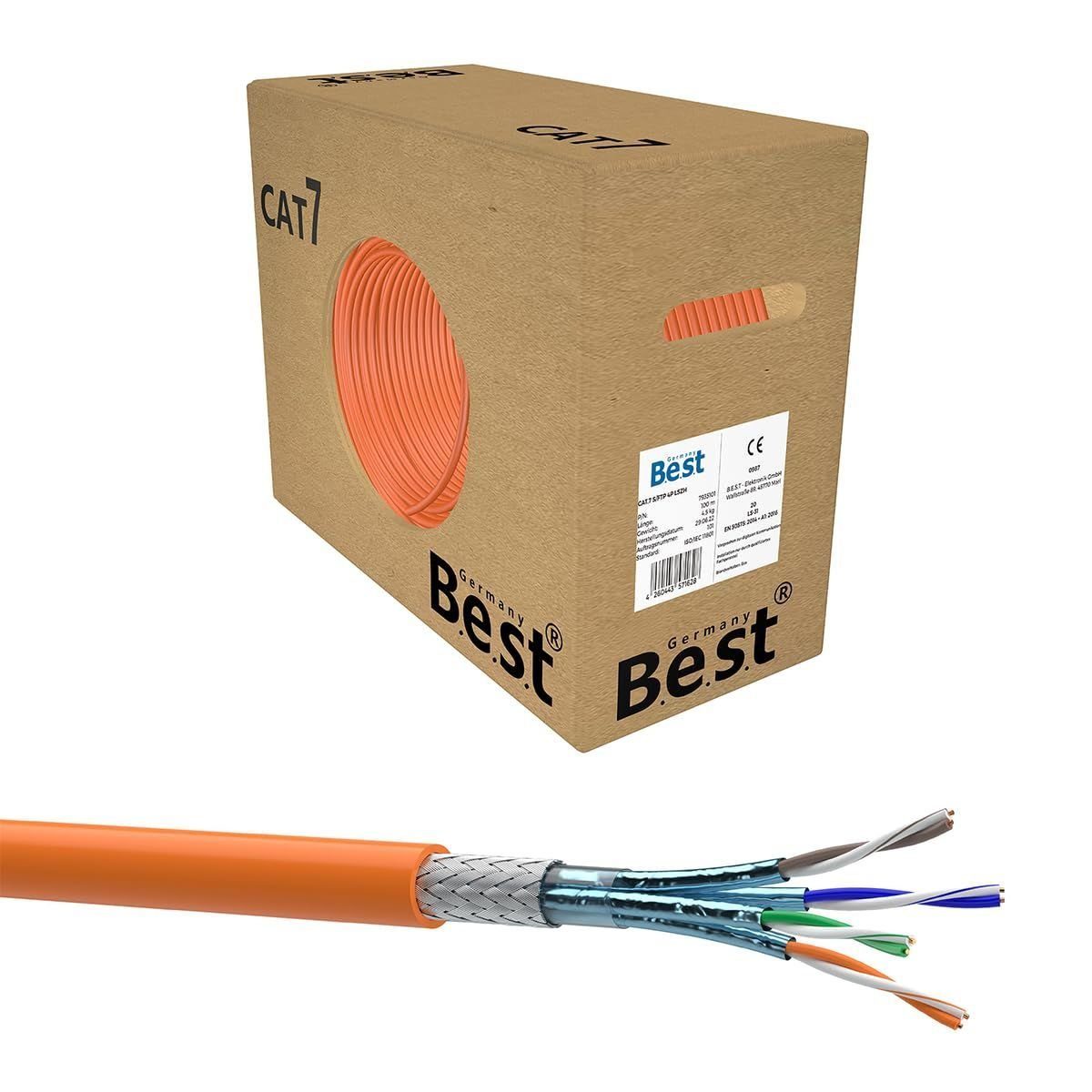 B.E.S.T. Germany CAT 7 Verlegekabel Simplex Gigabit Netzwerkkabel Lan 1000Mhz KAT 7 LAN-Kabel, (5000 cm), 50m