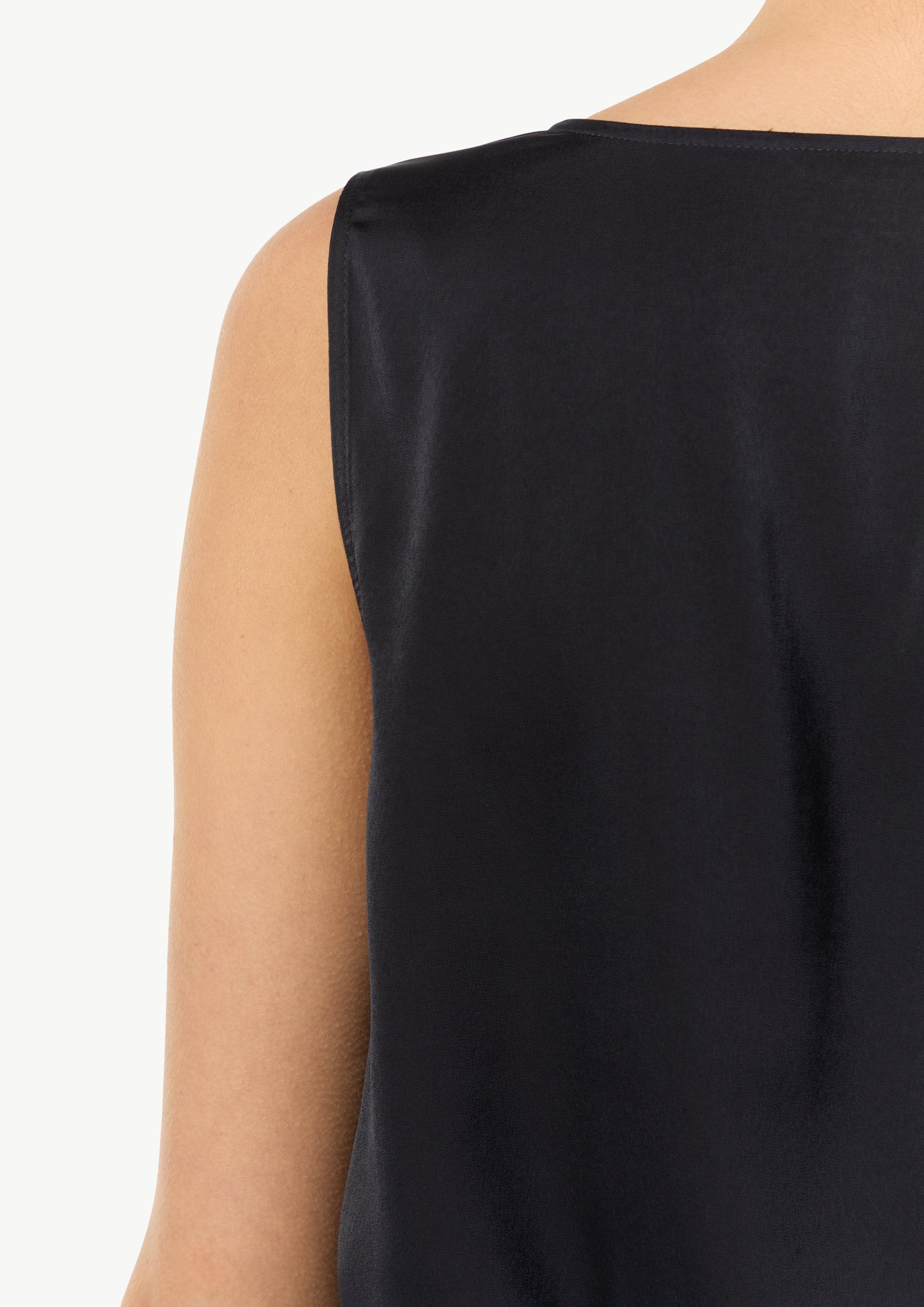 Satiniertes Blusentop mit Wasserfall-Ausschnitt - navy