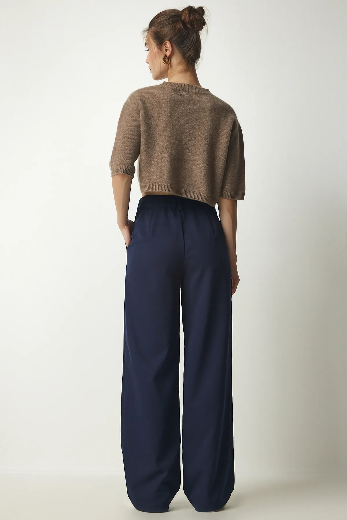 Happiness İstanbul  Marineblaue plissierte Webhose für Damen UB00188