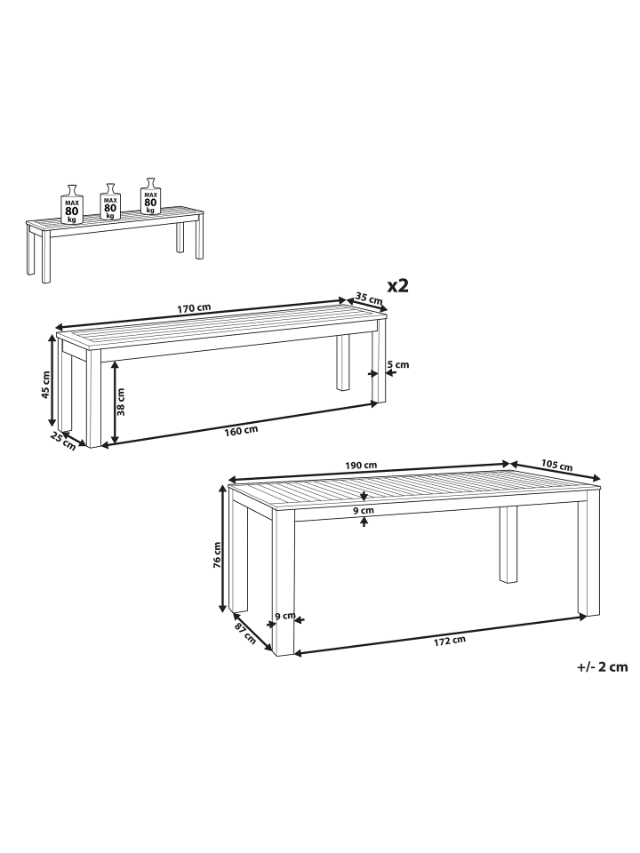 Beliani 3-tlg Gartentisch Set MONSANO in Heller Holzfarbton günstig kaufen onesize