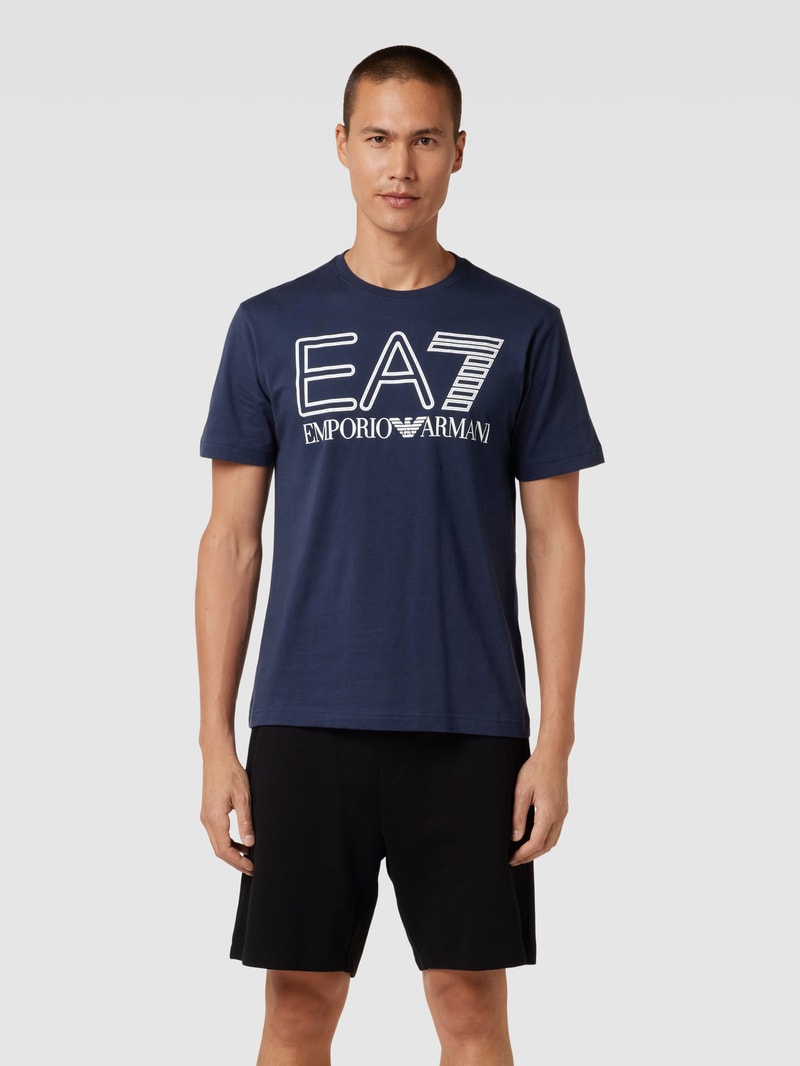 T-Shirt mit Label-Print in marineblau