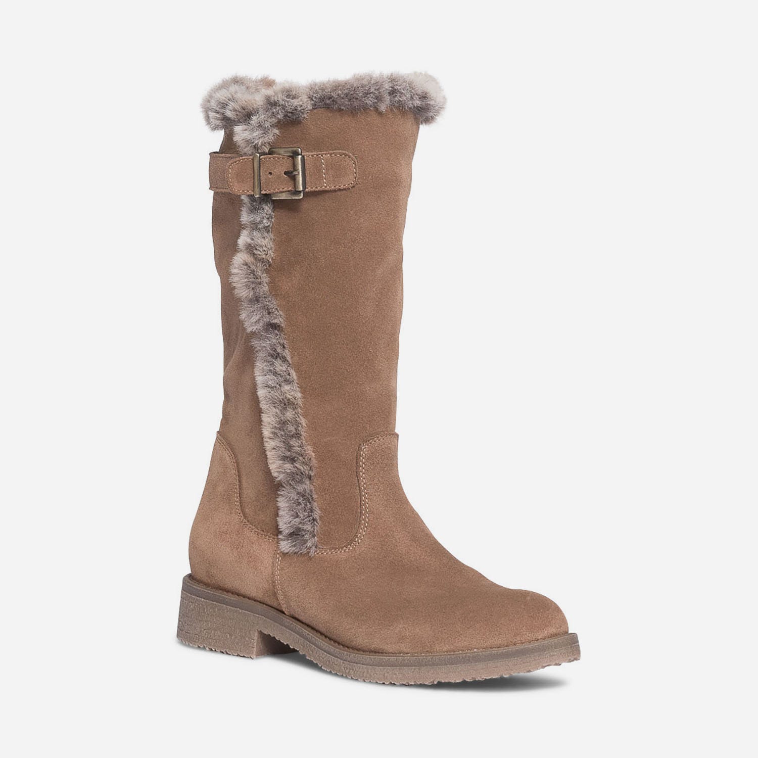 Botte camel fourrée en cuir velours