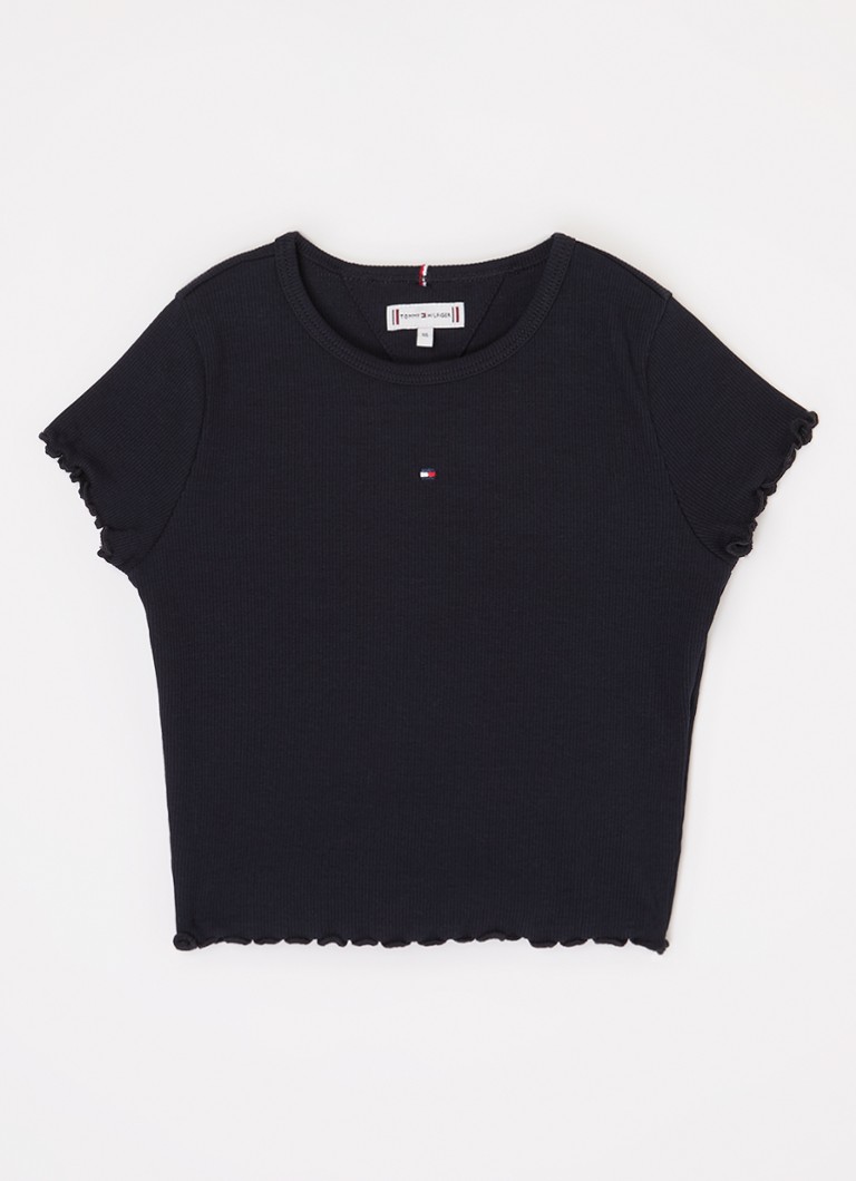 Top scurt cu nervuri Tommy Hilfiger și logo brodat