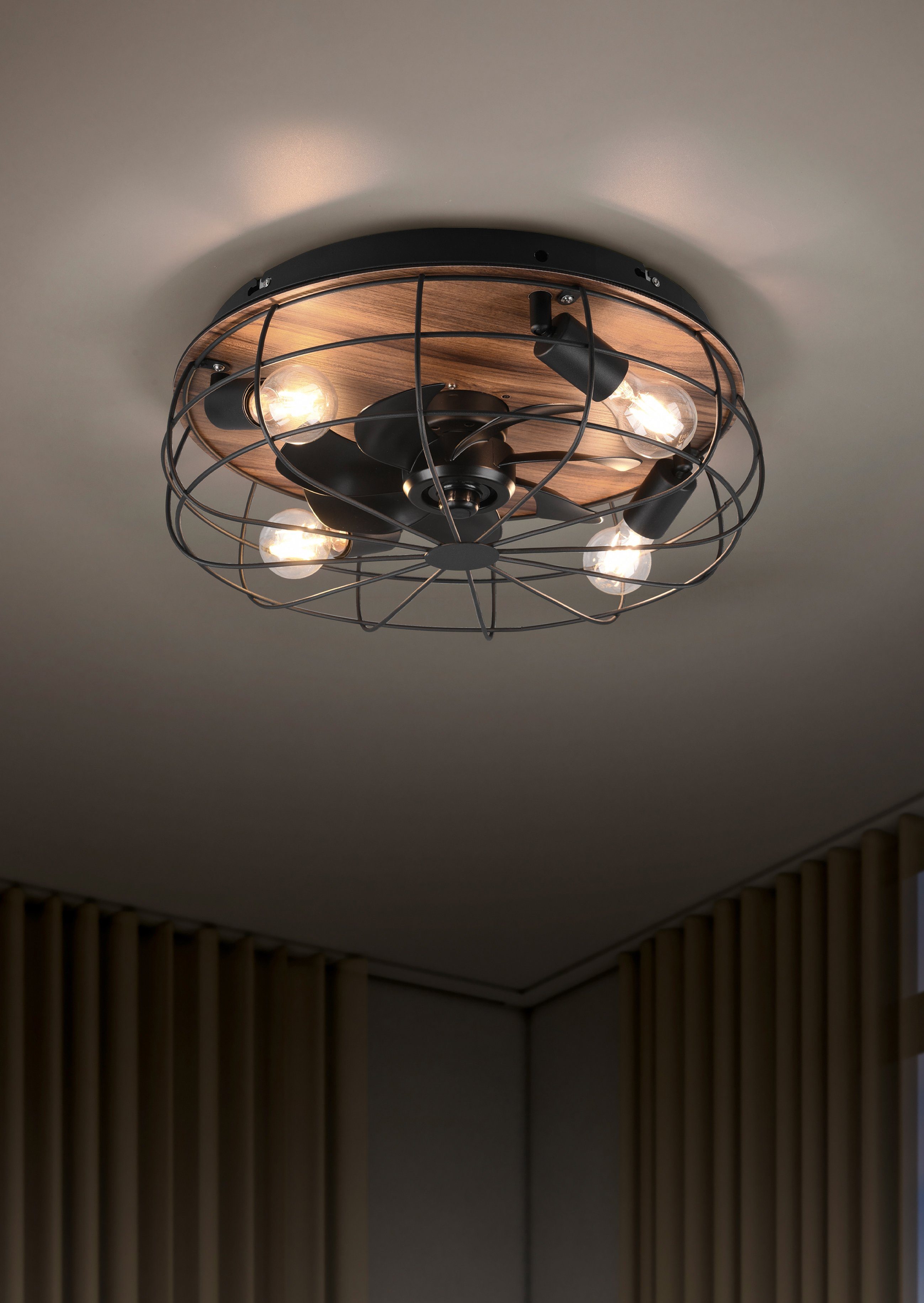 TRIO Leuchten Deckenleuchte Trondheim, Timerfunktion, Ventilatorfunktion, Leuchtmittel wechselbar, mit Ventilator, Fernbedienung., Leuchte/ Ventilator getrennt schaltbar