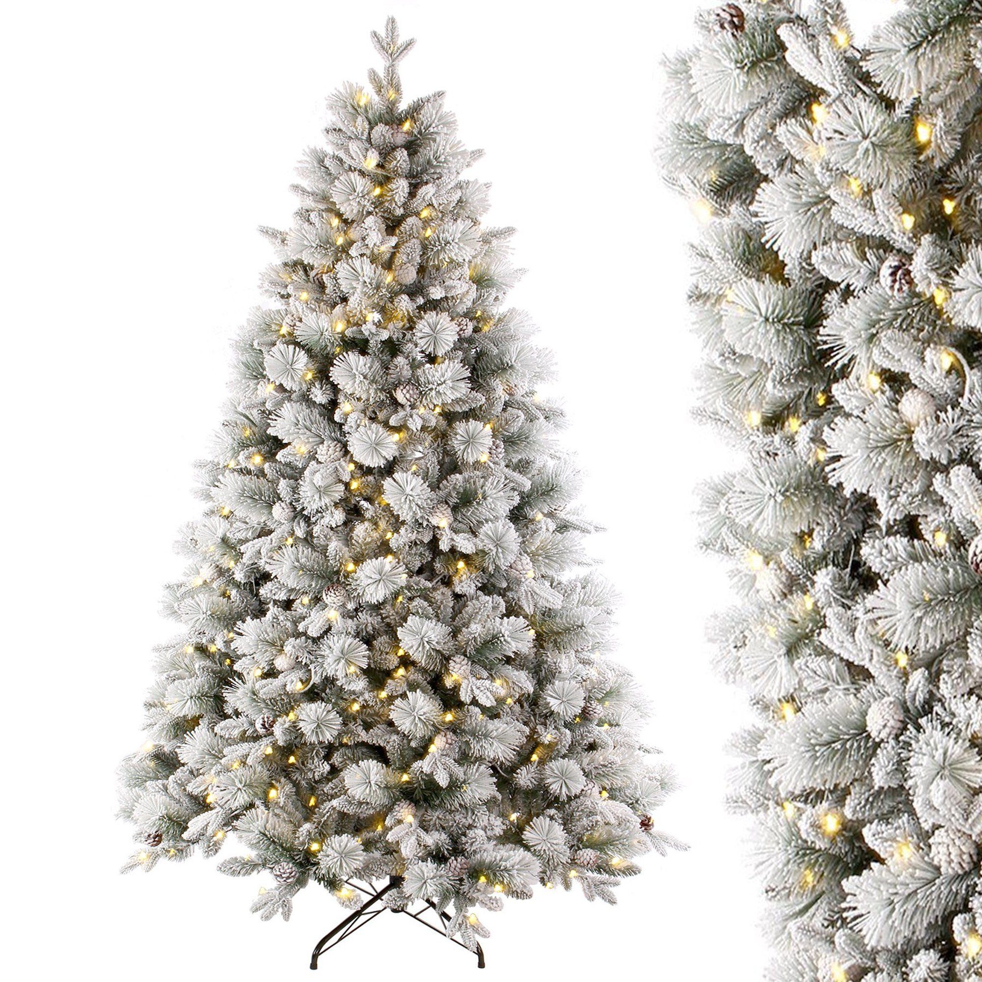 TAB Künstlicher Weihnachtsbaum Tannenbaum Weihnachten mit PVC+PE Schnee Nadeln und LED-Lichter, Nordmanntanne mit 1200 Spitzen und 360 LED Lichtern, mit Schnee