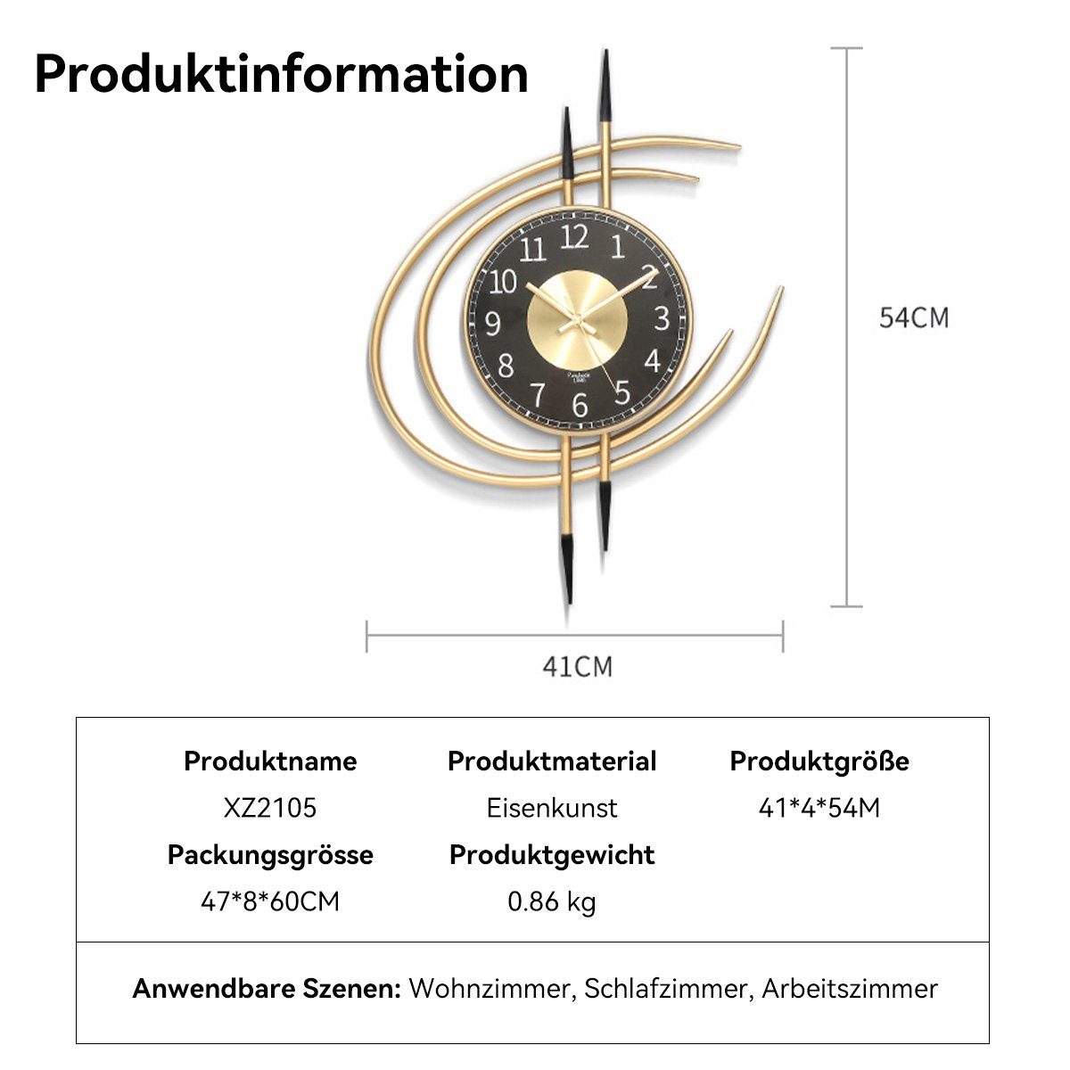 Hikeren Wanduhr Leichte Luxus-Wanduhr, 54*41*4 Stumm Wohnzimmer Hotel Wanduhr