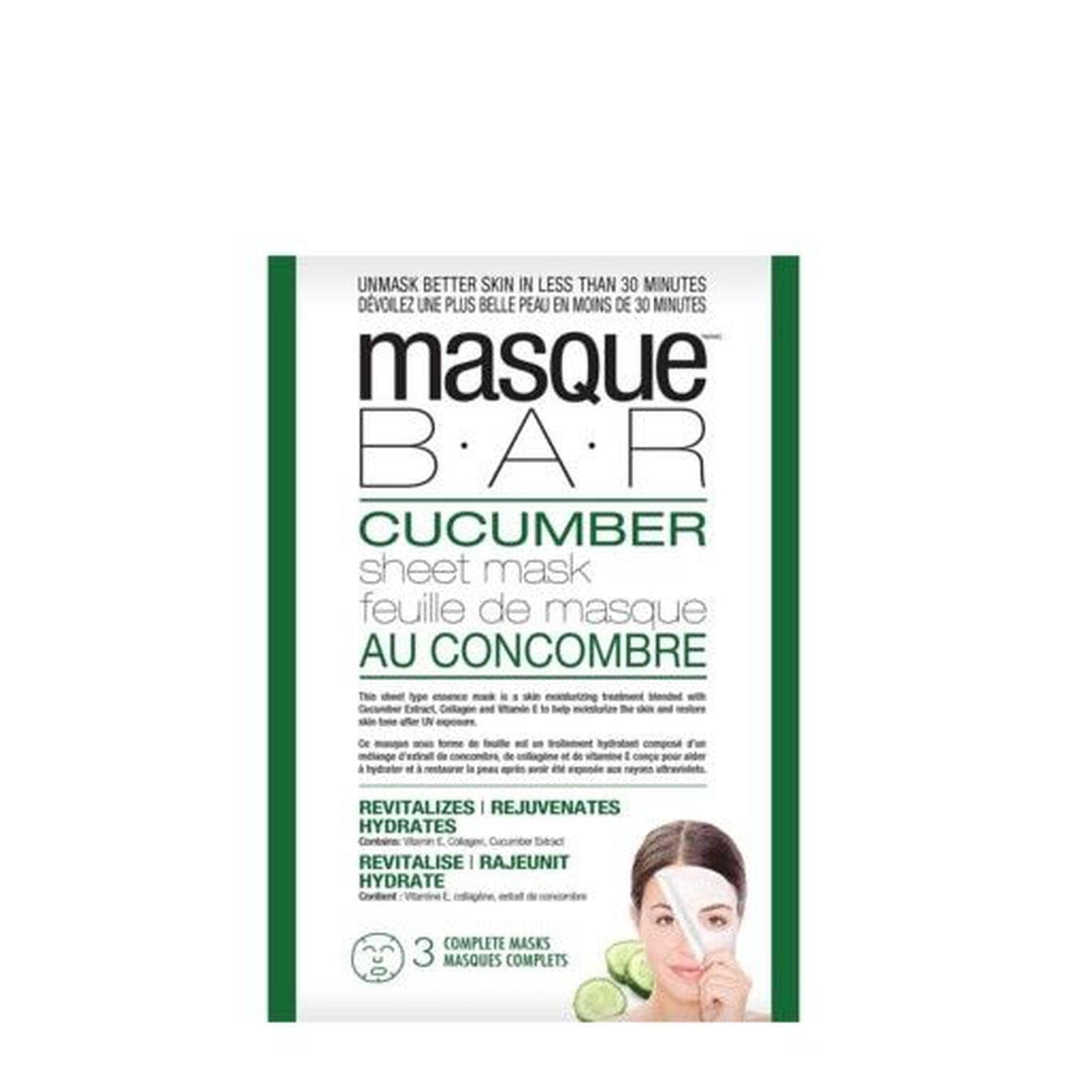 Masque Bar Masque au Concombre Revitalise Rajeunit Hydrate x 3