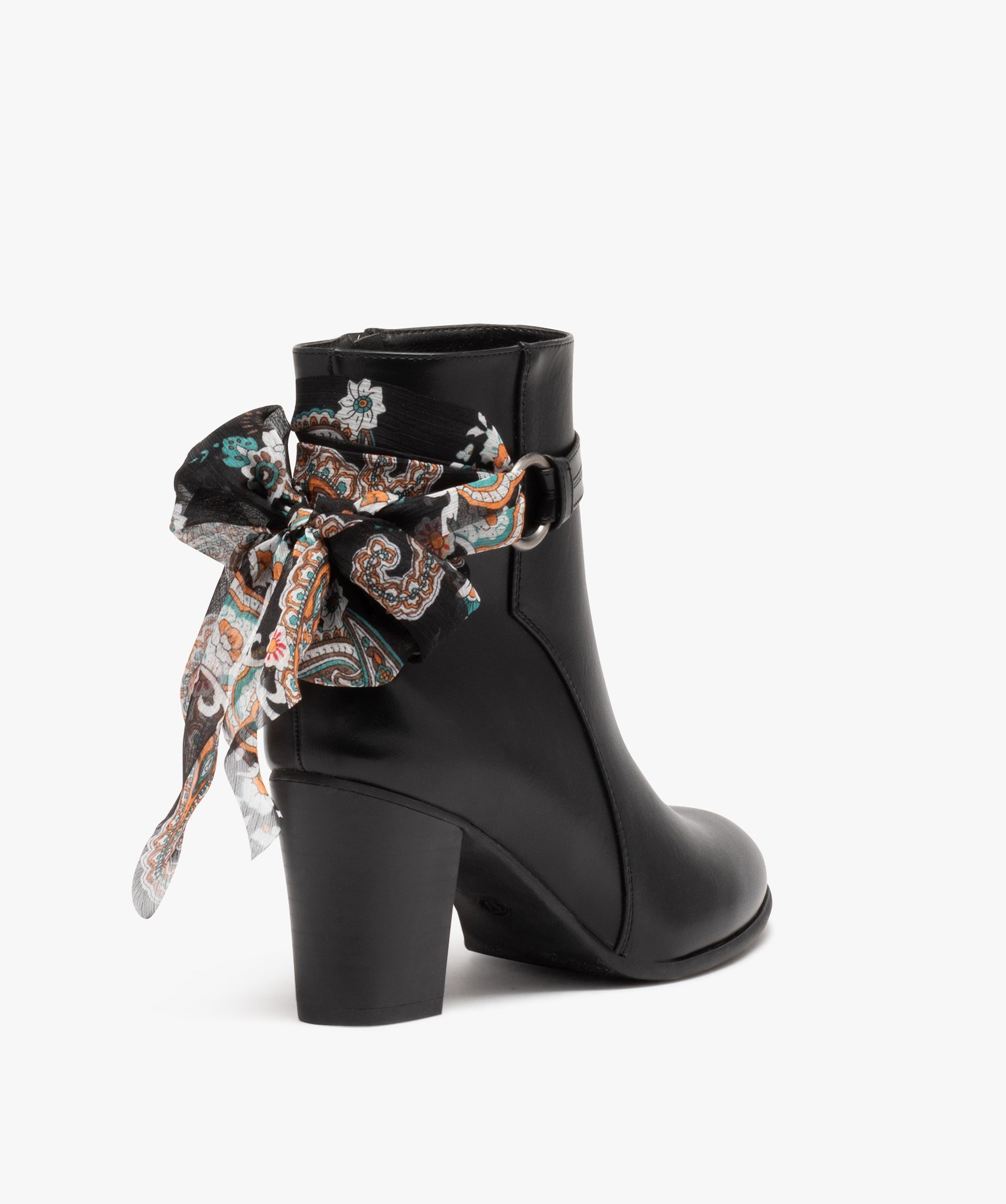 Boots femme à talon avec dessus uni et bride foulard noir | GEMO
