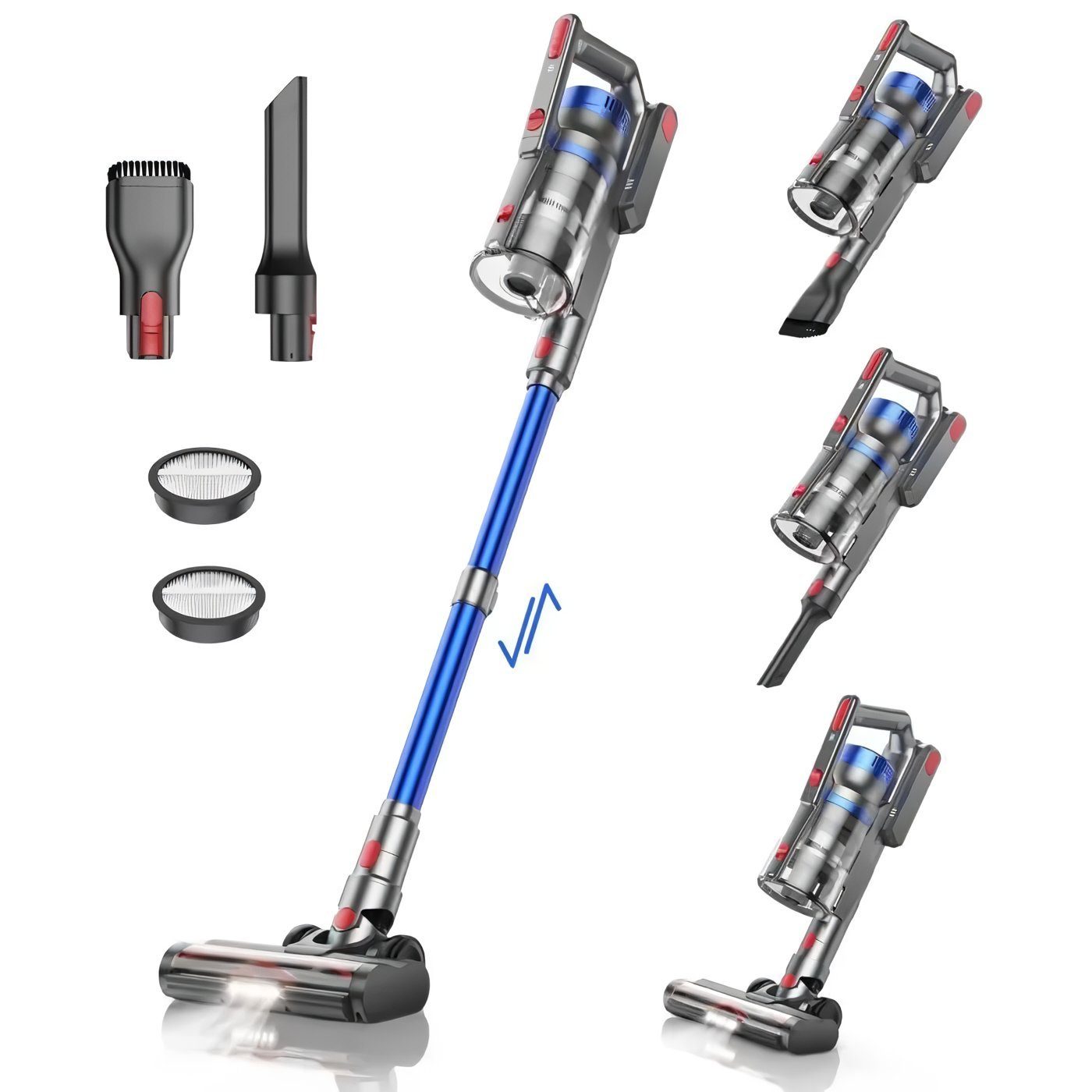 Laresar Akku-Hand-und Stielstaubsauger, 450,00 W, 33KPa Akkustaubsauger, Beutellos, 1,2L Staubspeicherkapazität, bis zu 55 Minuten Laufzeit, für Tierhaare