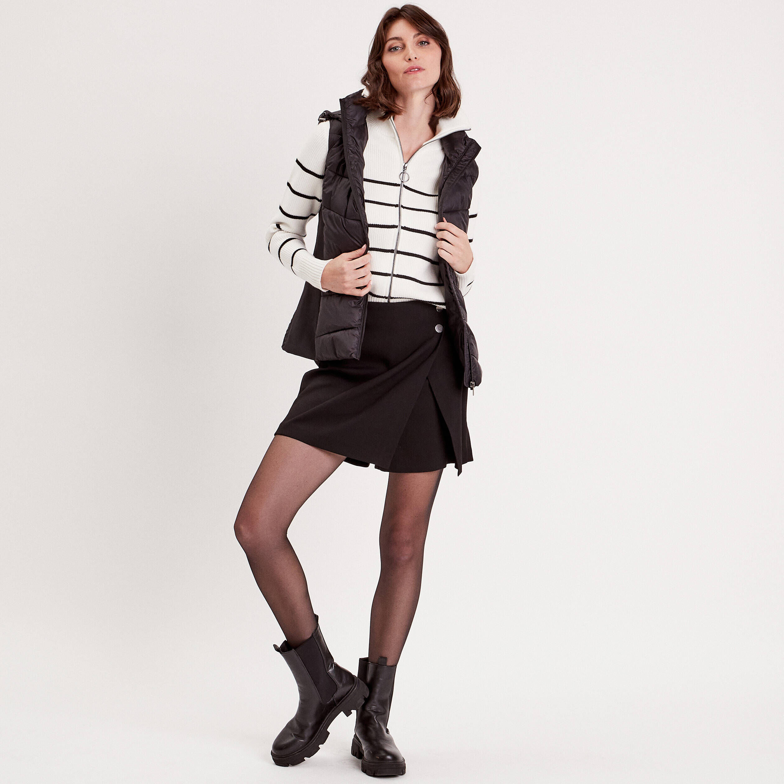 Gilet zippé manches longues ecru femme | Cache Cache