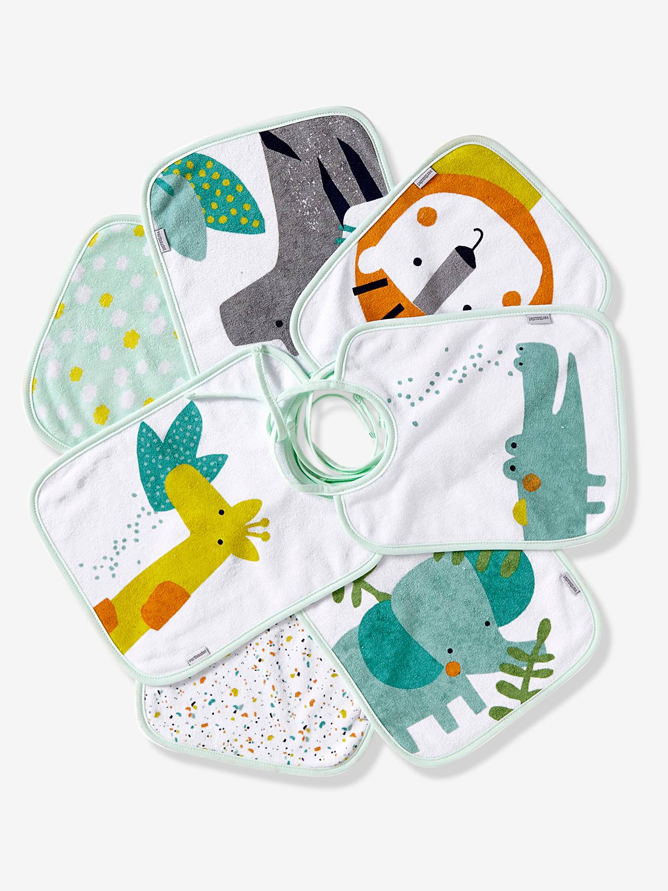 Lot de 7 bavoirs bébé VERTBAUDET imprimé jungle