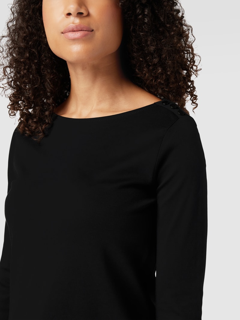 T-Shirt mit 3/4-Arm und dekorativen Knöpfen in schwarz
