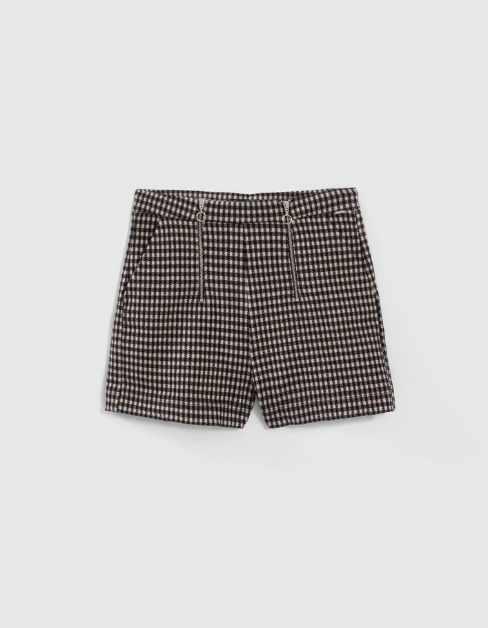 Short noir motif pied-de-poule beige fille