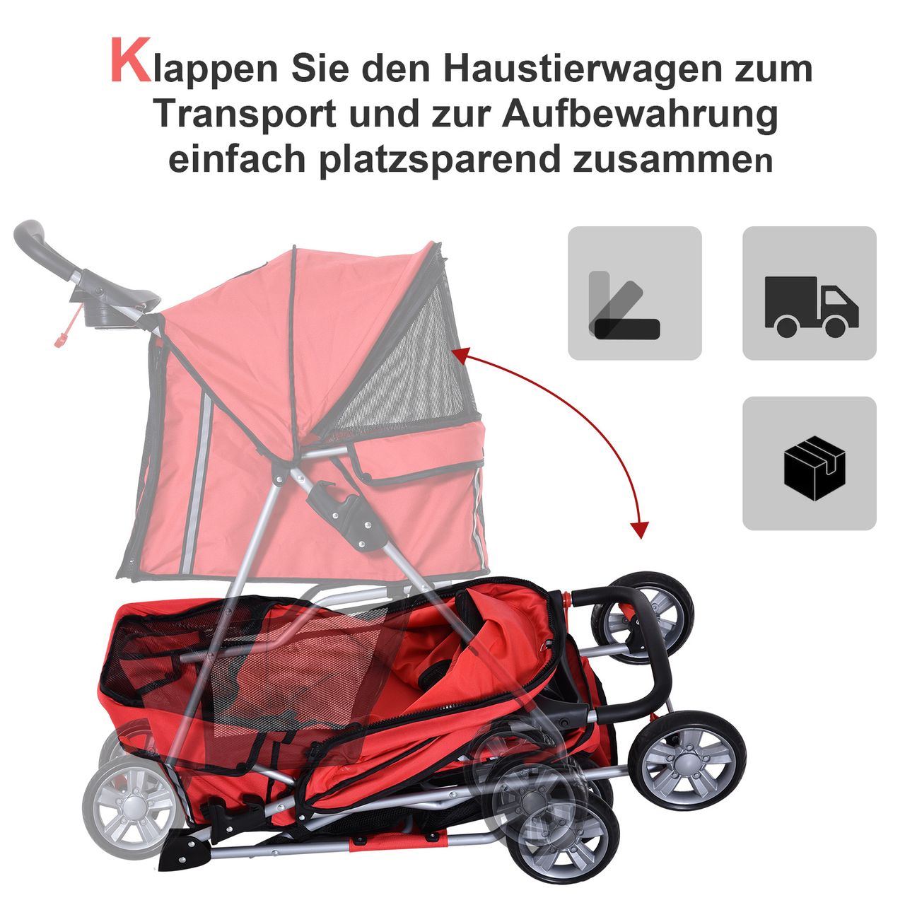 PawHut Hundewagen Hundebuggy Pet Stroller Hunde Buggy mit 4 Rolle in 4 Farben
