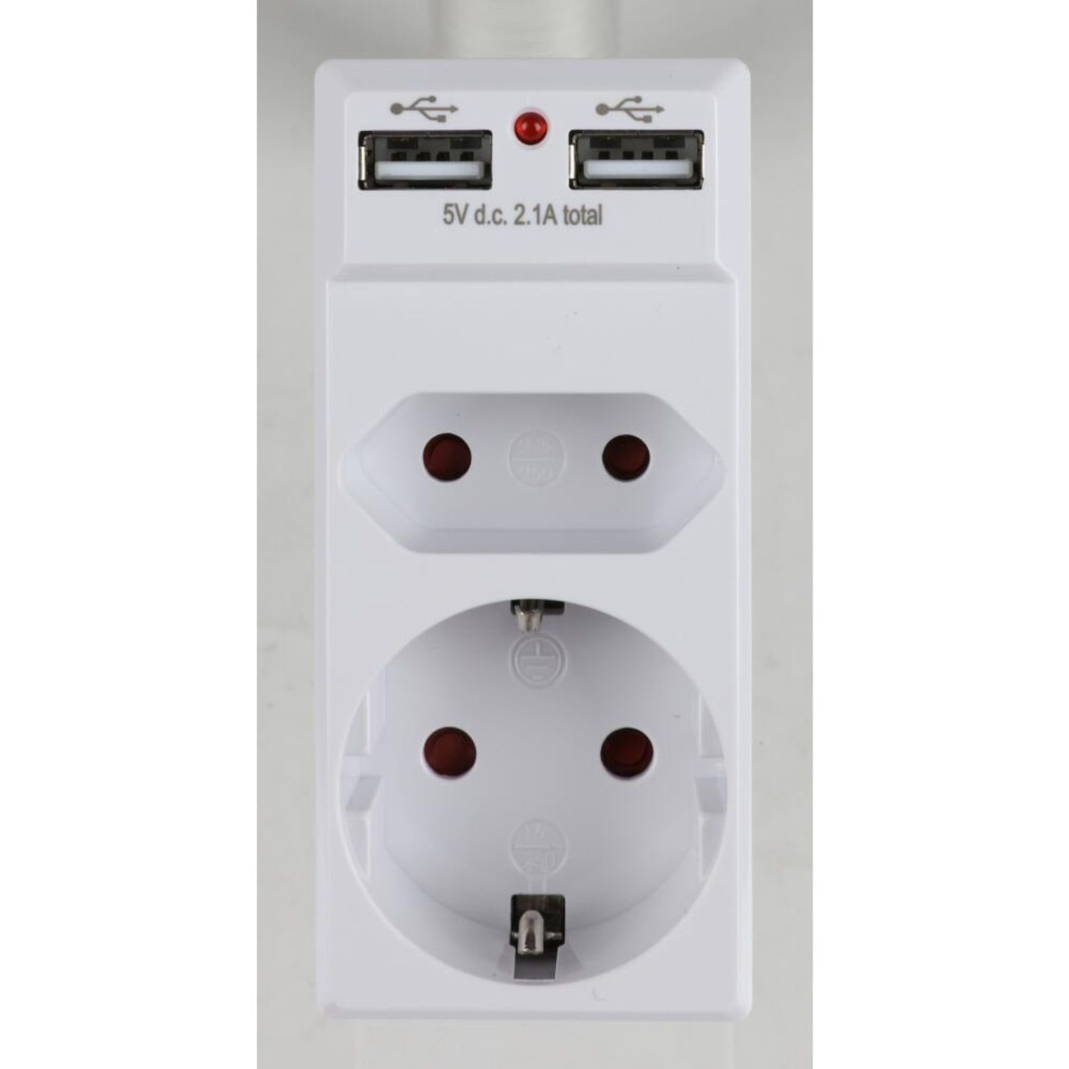 HEITECH Steckdose 6x Steckdosenadapter Weiß 2 USB Anschlüsse Kombination Innen Strom