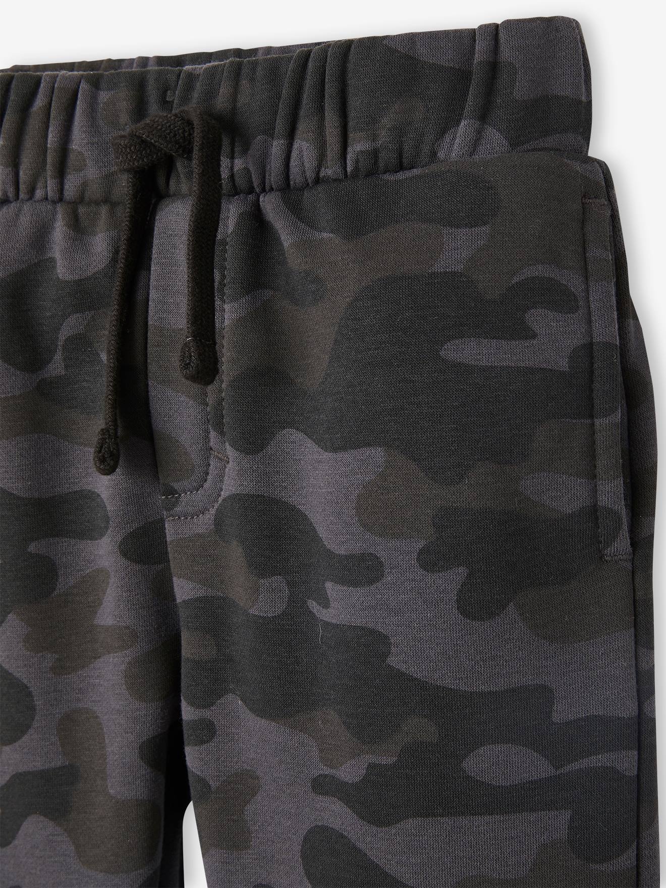 Pantalon jogging camouflage garçon en molleton noir imprimé