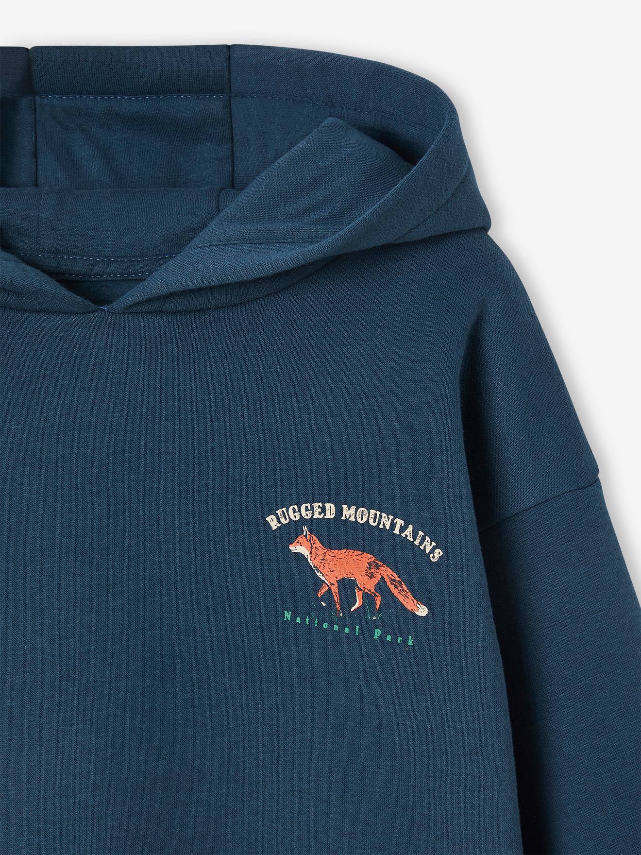 Sweat à capuche grand motif nature au dos garçon bleu nuit