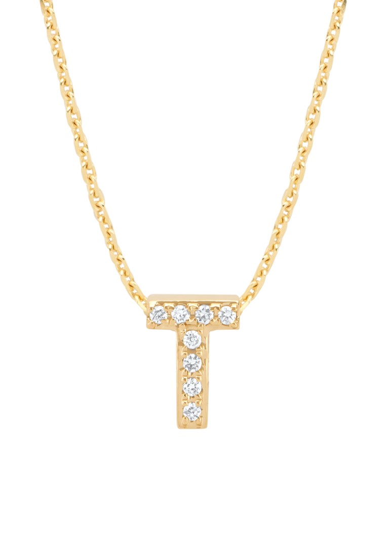 Pandantiv cu vârf de diamant din aur galben, diamant de 0.04ct, alfabet