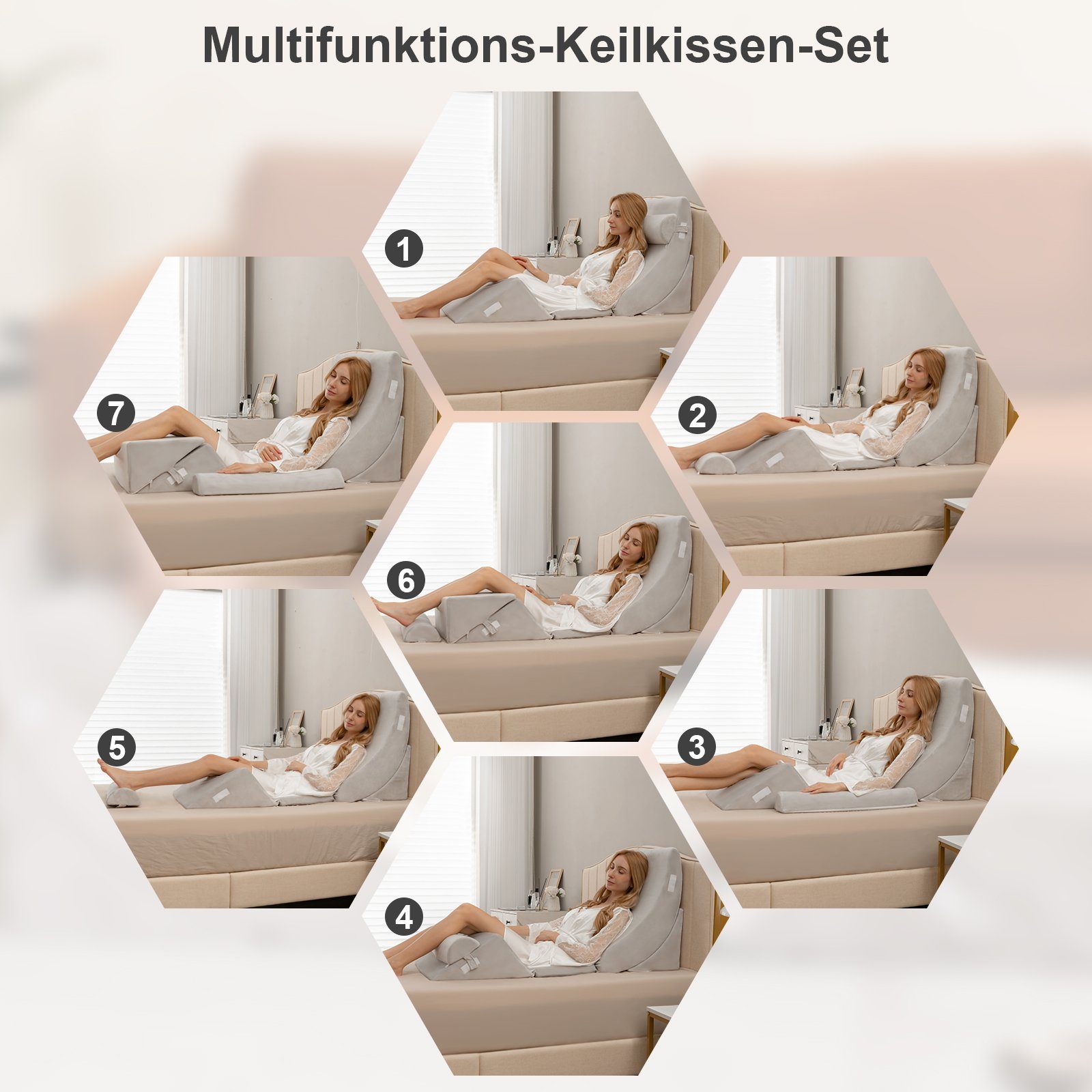 COSTWAY Keilkissen, 6-tlg., verstellbare Stützkissen mit waschbarem Bezug