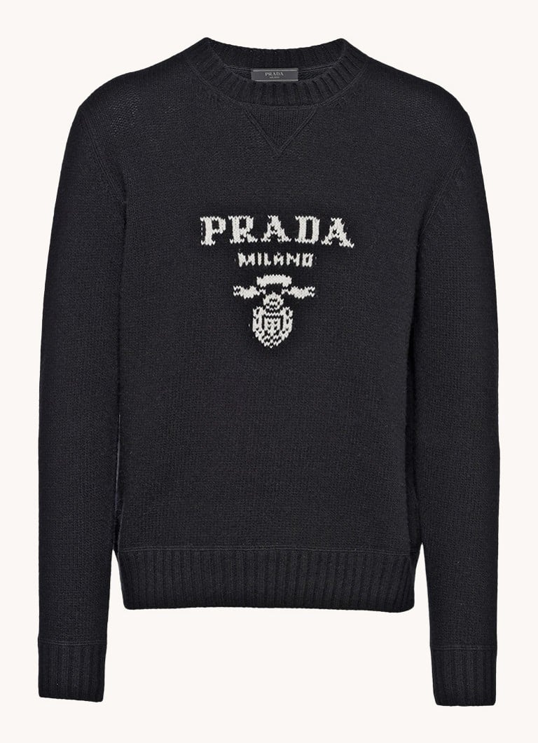 Prada Fine-knit pullover in cashmere blend with knitted-in logo
