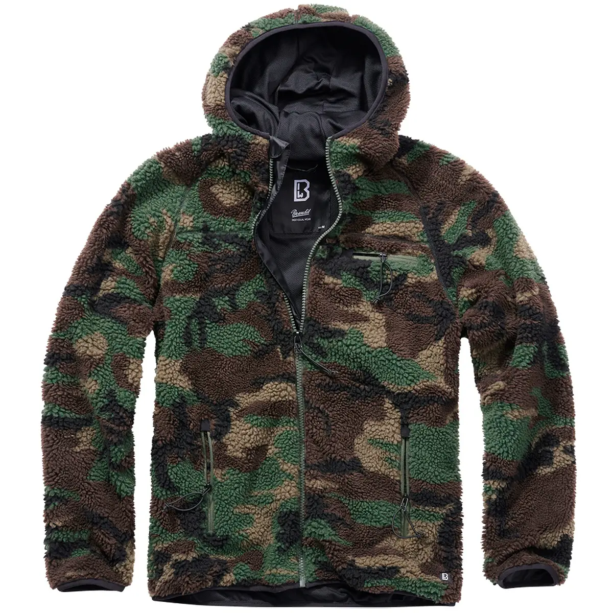 Teddyfleece Worker Jacke mit Kapuze woodland
