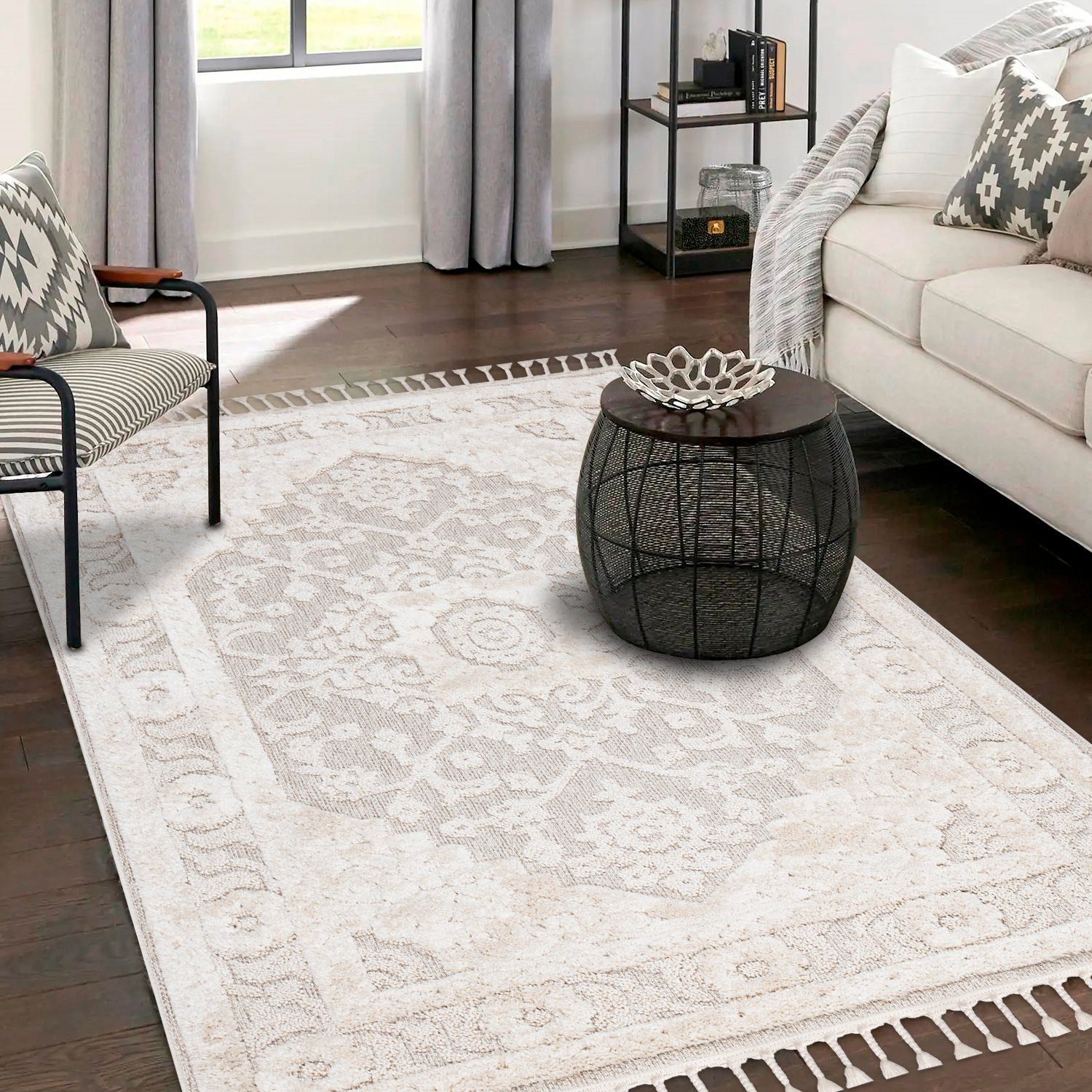 Teppich Boho Skandinavisch Style - Hochtief Effekt Cut-& Loop, payé, Rechteckig, Höhe: 20 mm, Ornament Muster - Hochtief Effekt