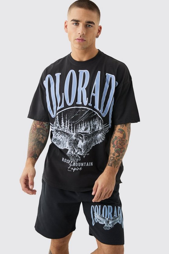 Oversize Shorts-Set mit Colorado Print