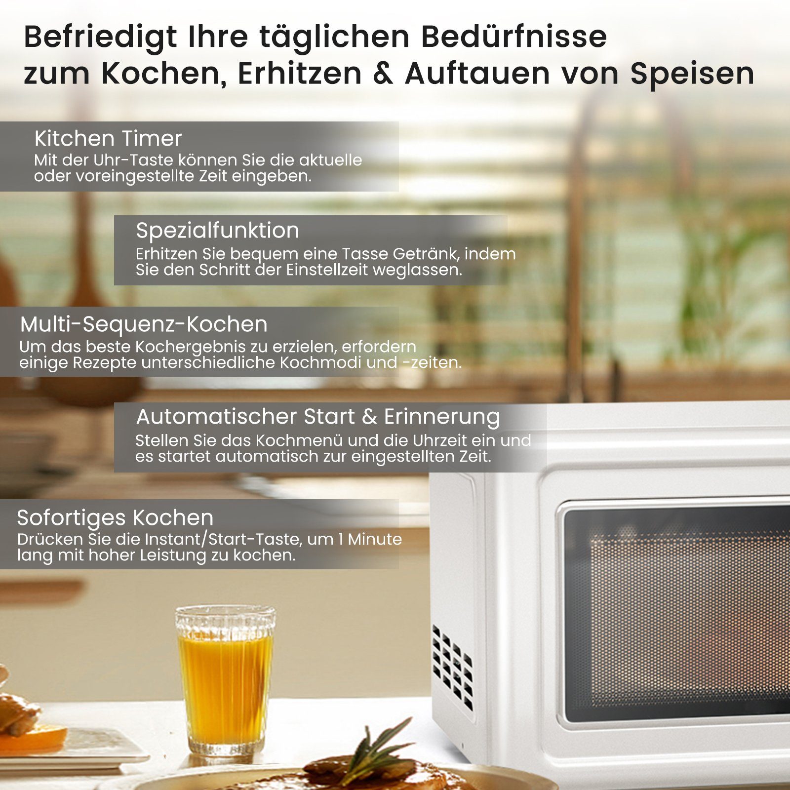 COSTWAY Mikrowelle, Mikrowelle, 20,00 l, 8 Programme, 5 Leistungsstufen