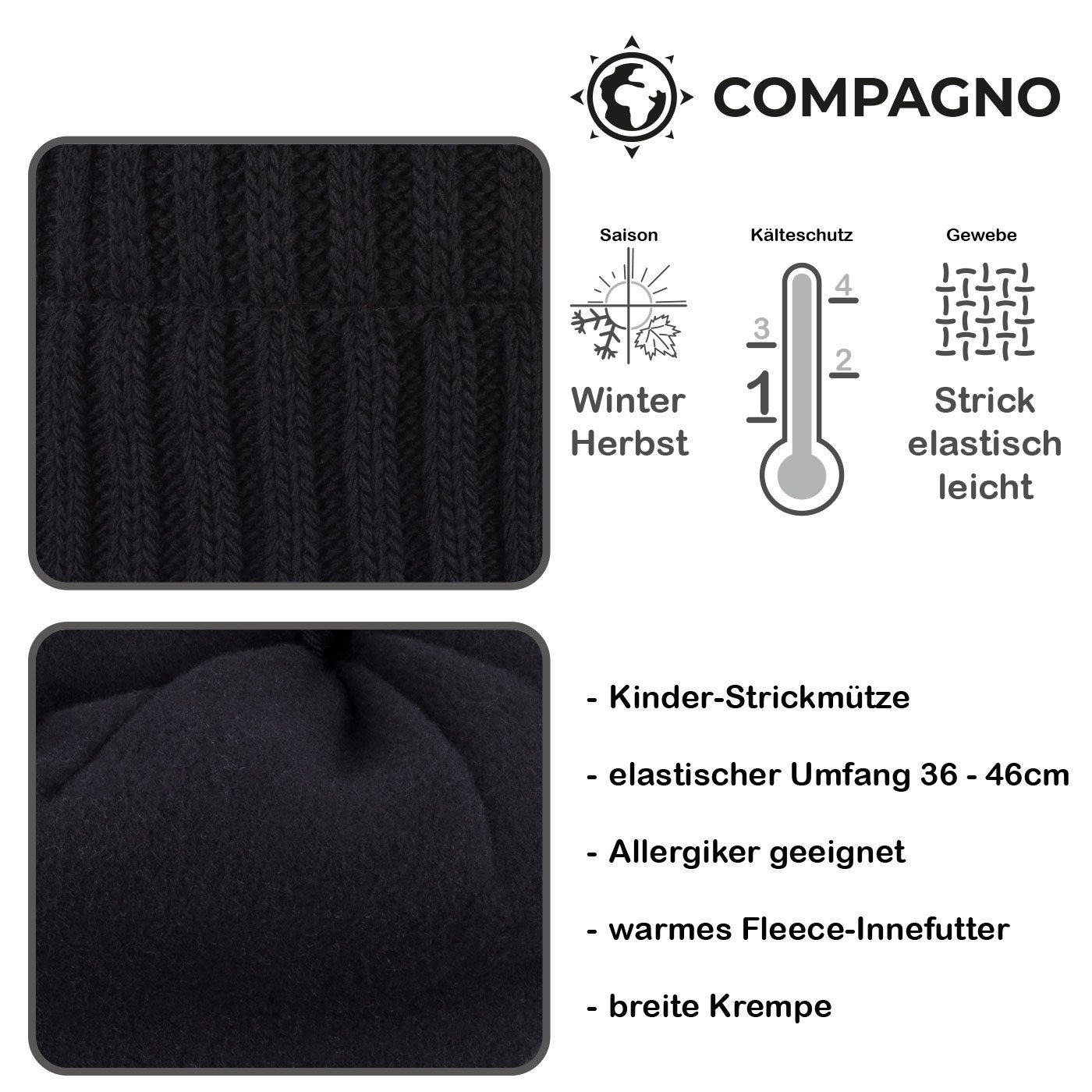 compagno Strickmütze (1-St) Kindermütze Wintermütze Jungen Mädchen Strickmütze 2-10 Jahre Beanie