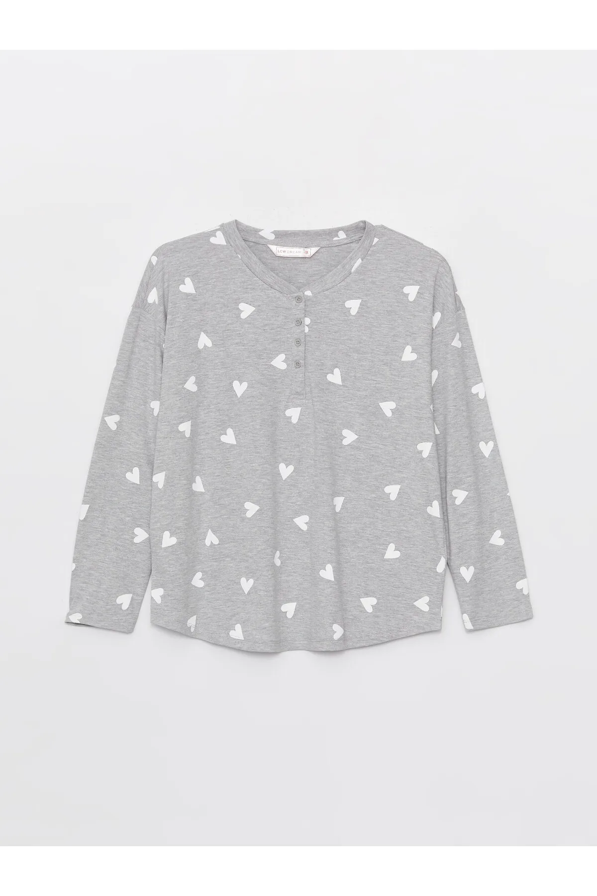 LC Waikiki  Gemustertes, langärmliges Damen-Pyjamaoberteil mit Rundhalsausschnitt