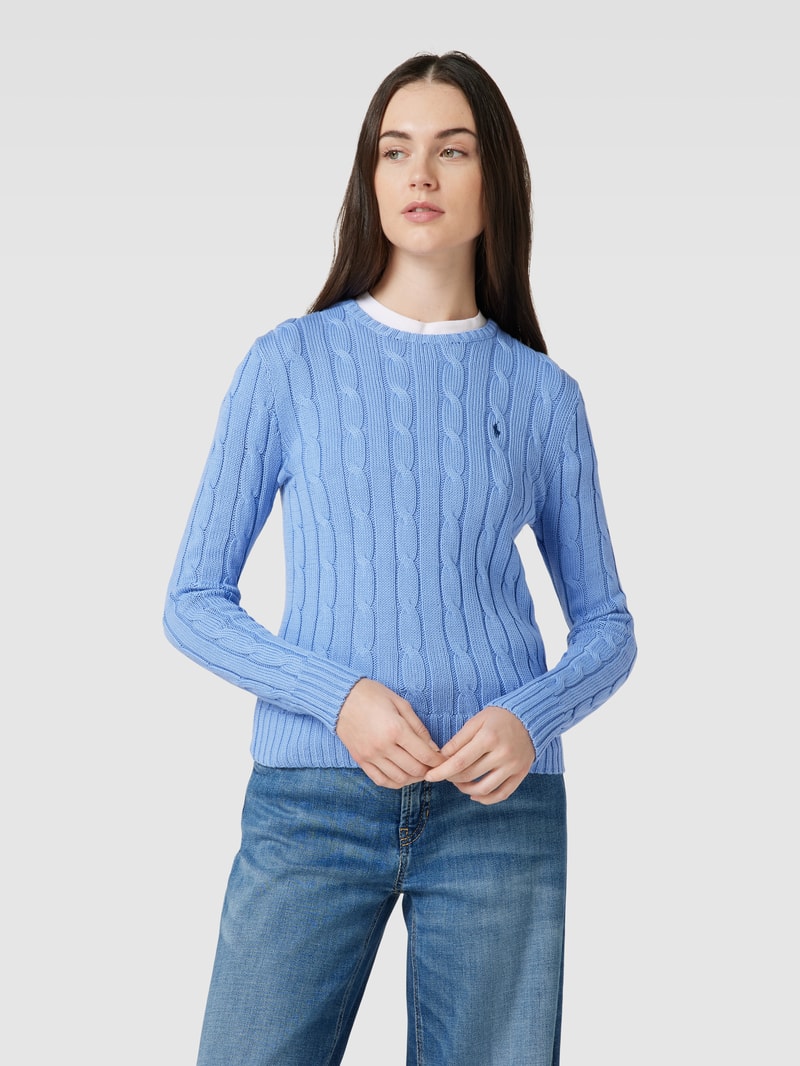 Strickpullover mit Zopfmuster Modell 'JULIANNA' in blau