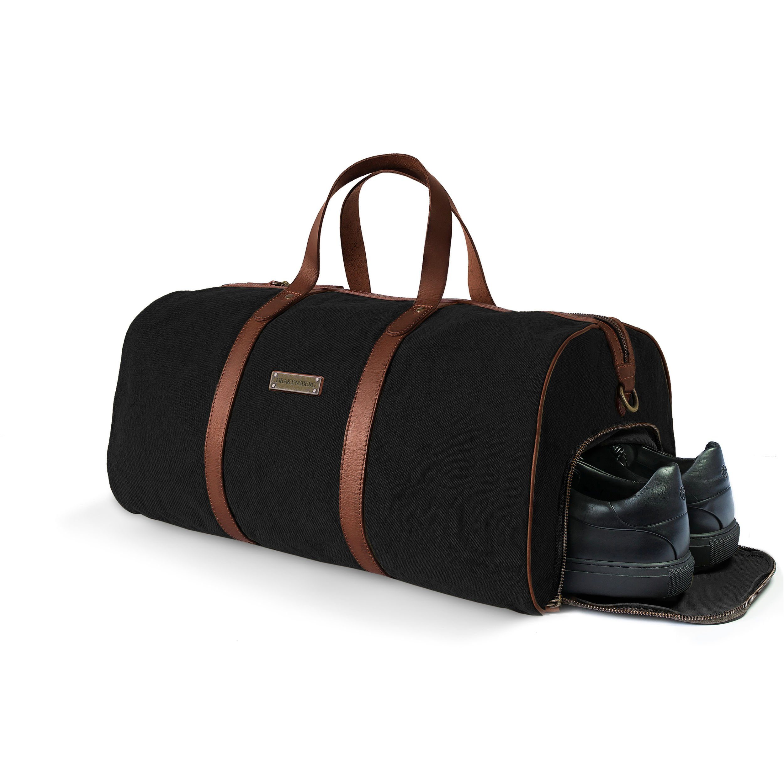 DRAKENSBERG Reisetasche Weekender Toby Schwarz, Sporttasche mit Schuhfach für Damen und Herren, Canvas und Büffelleder