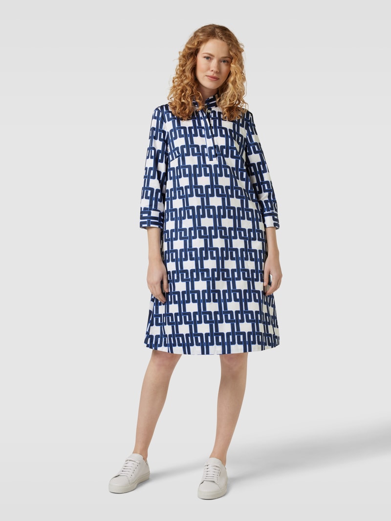 Hemdblusenkleid aus Baumwolle mit Allover-Print in dunkelblau