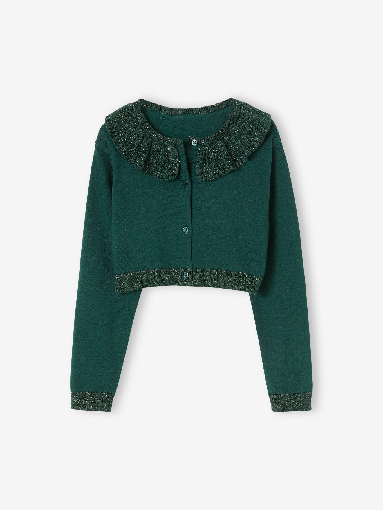 Vertbaudet Mädchen Bolero mit Kragen, Glitzeroptik - grün