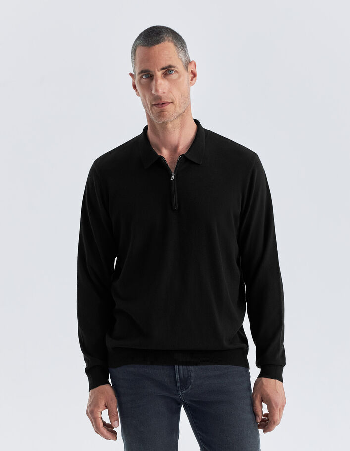 Polo noir bi-matière Interlock au dos Homme