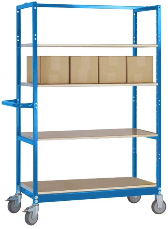 Manuflex Mobil Etagenwagen VARIMOBIL 4 Fachböden Brillantblau 600 x 1.280 x 1.650 mm