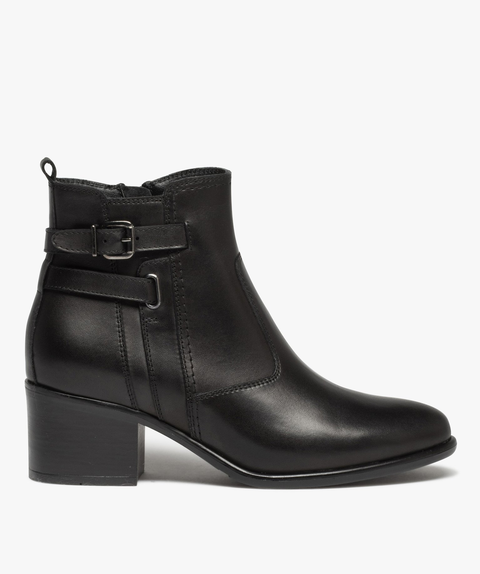 Boots à talon dessus cuir et brides femme - Tanéo noir | GEMO