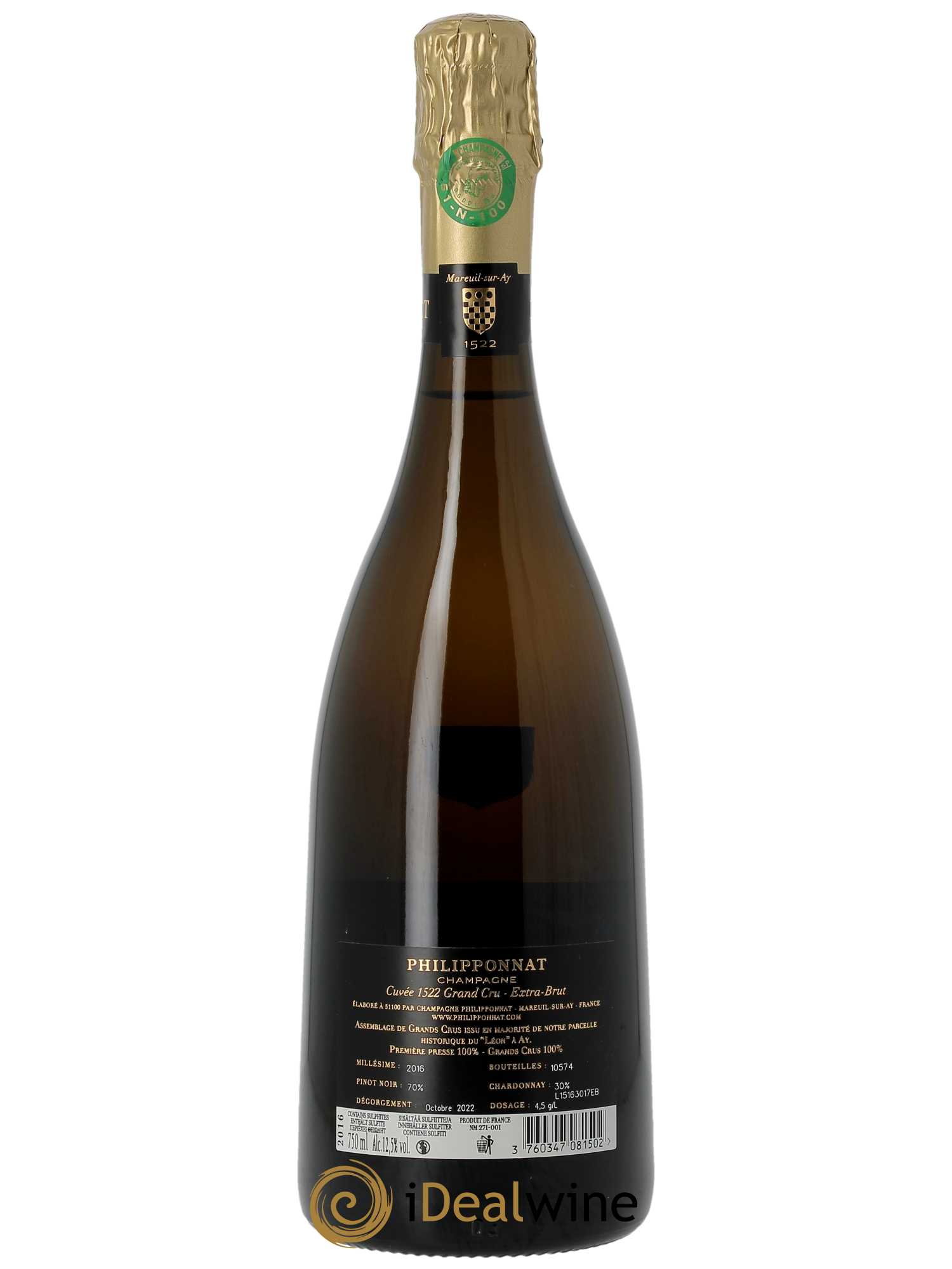 Cuvée 1522 Extra Brut Grand Cru Philipponnat  2016 - Lot de 1 Bouteille