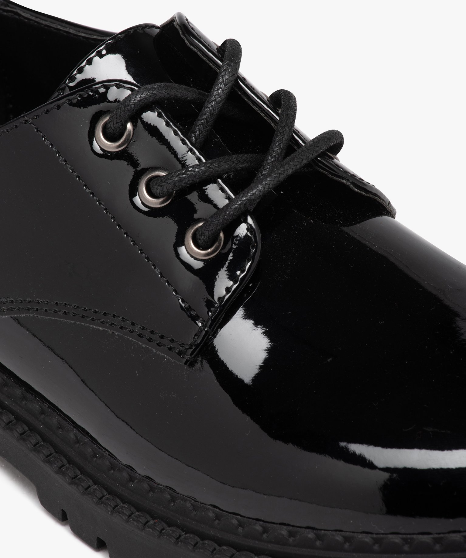 Derbies fille unis dessus vernis à lacets noir | GEMO