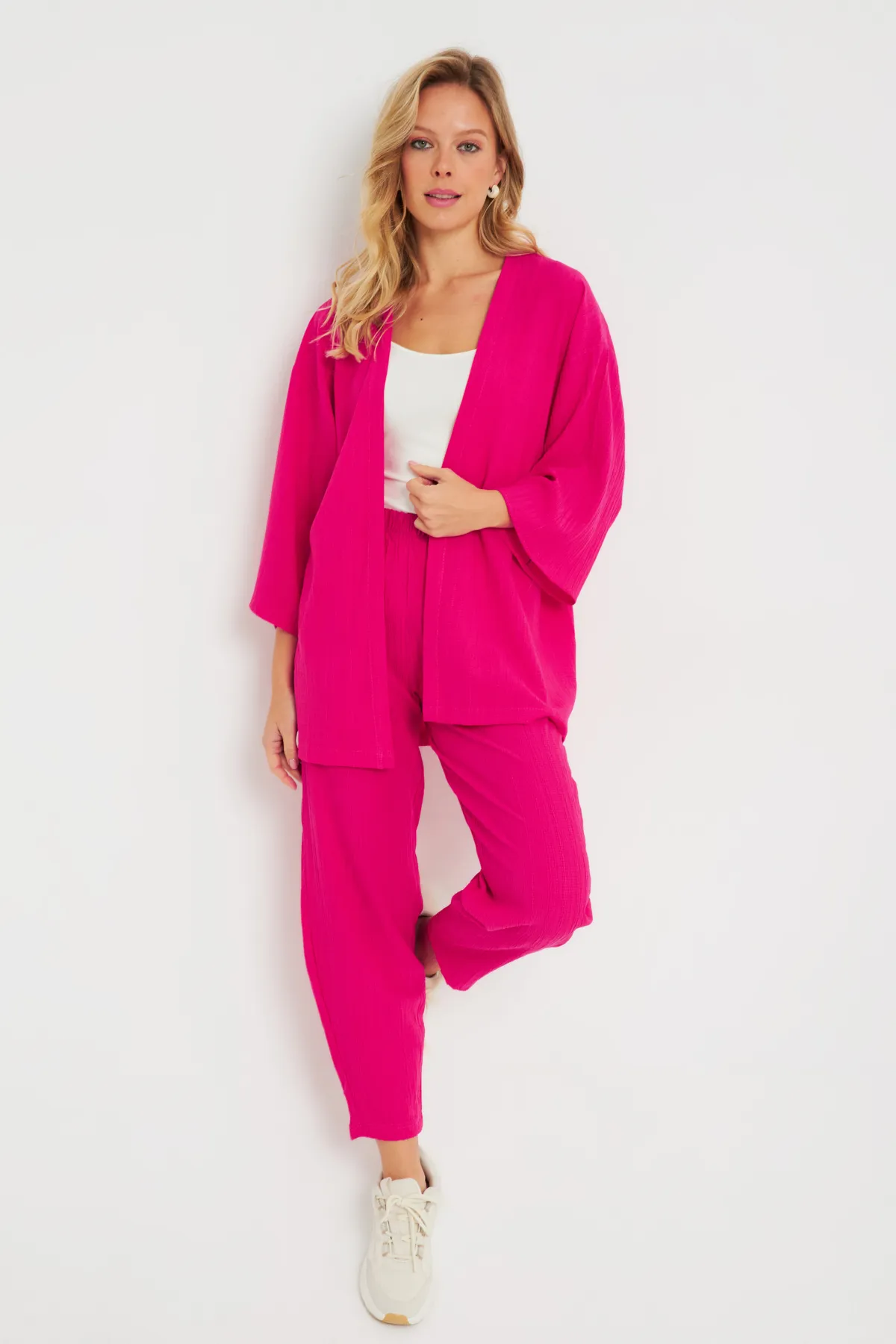 Cool & Sexy  Gewickeltes Kimono-Set für Damen Fuchsia Q983