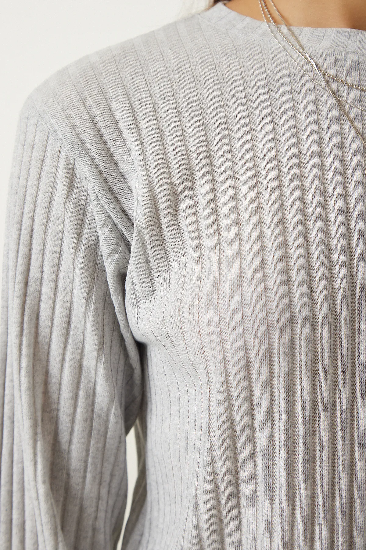 Happiness İstanbul  Graues Cord-Strickblusen- und Hosen-Set für Damen OW00008
