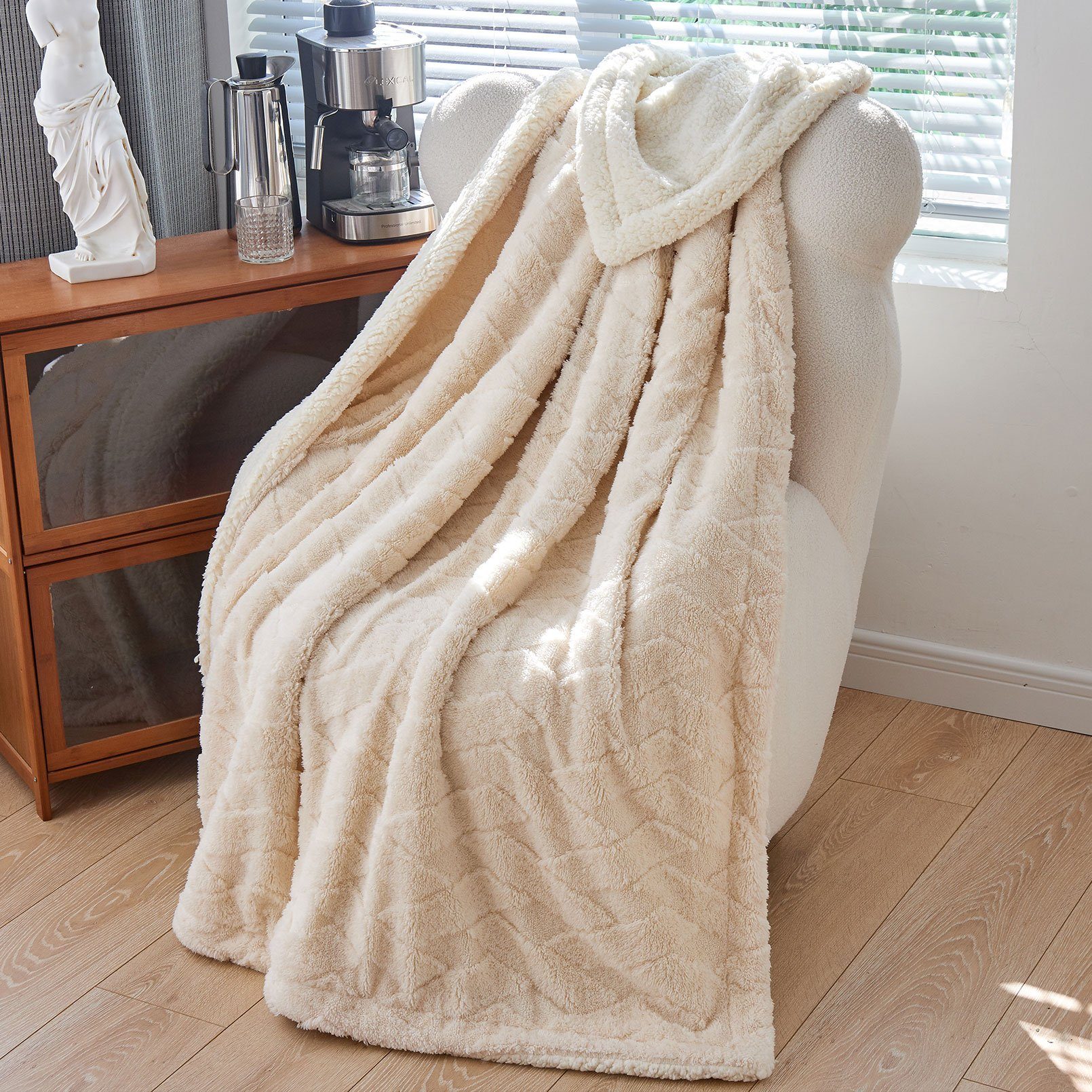 Wohndecke MT09, KEAYOO, Sherpa Fleece Warm Decke Kuscheldecken für Bett, Sofa und Couch