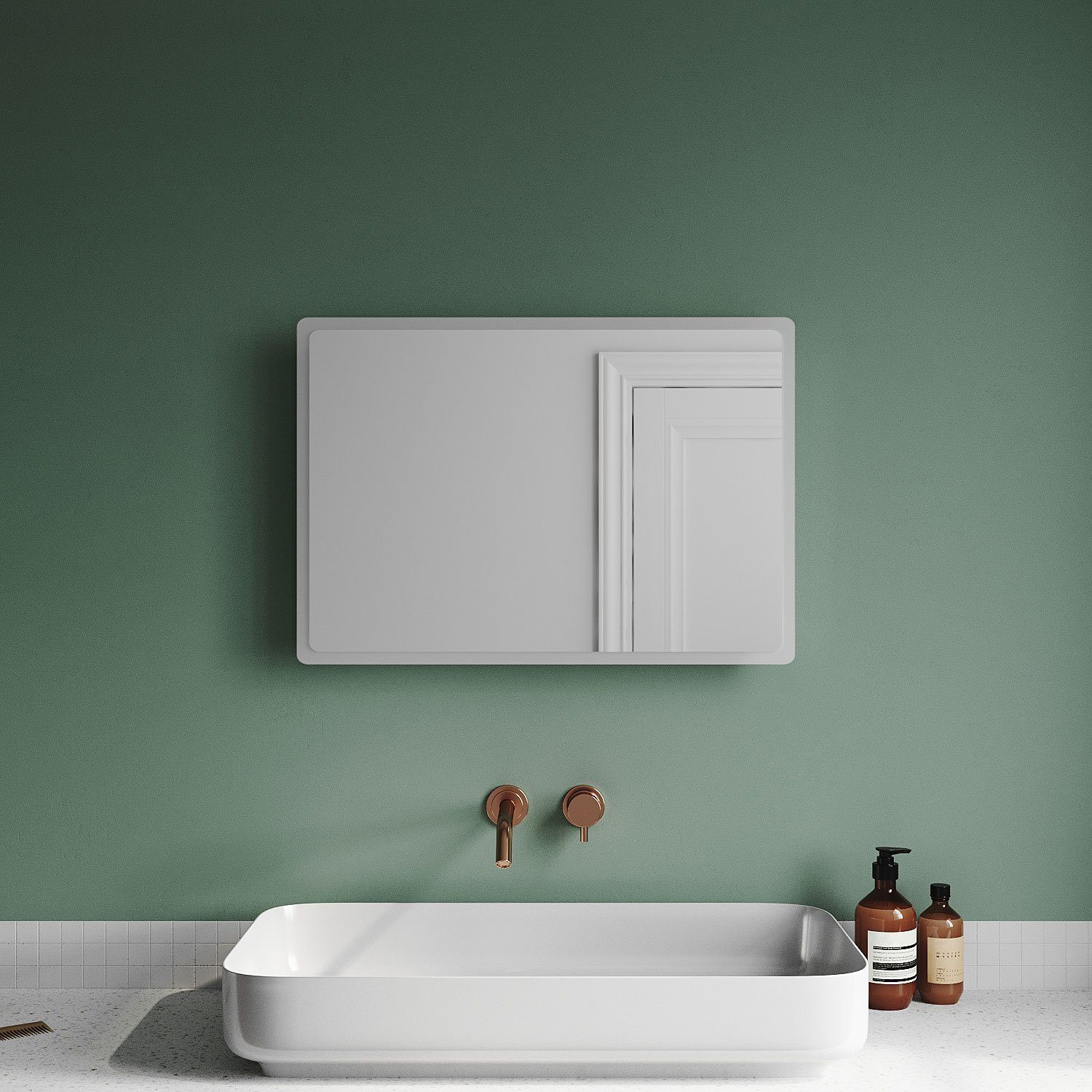 SONNI Badspiegel Badezimmerspiegel, mit Beleuchtung, 60×40 cm, Wandschalter, LED Badspiegel, Badspiegel, Lichtspiegel IP44