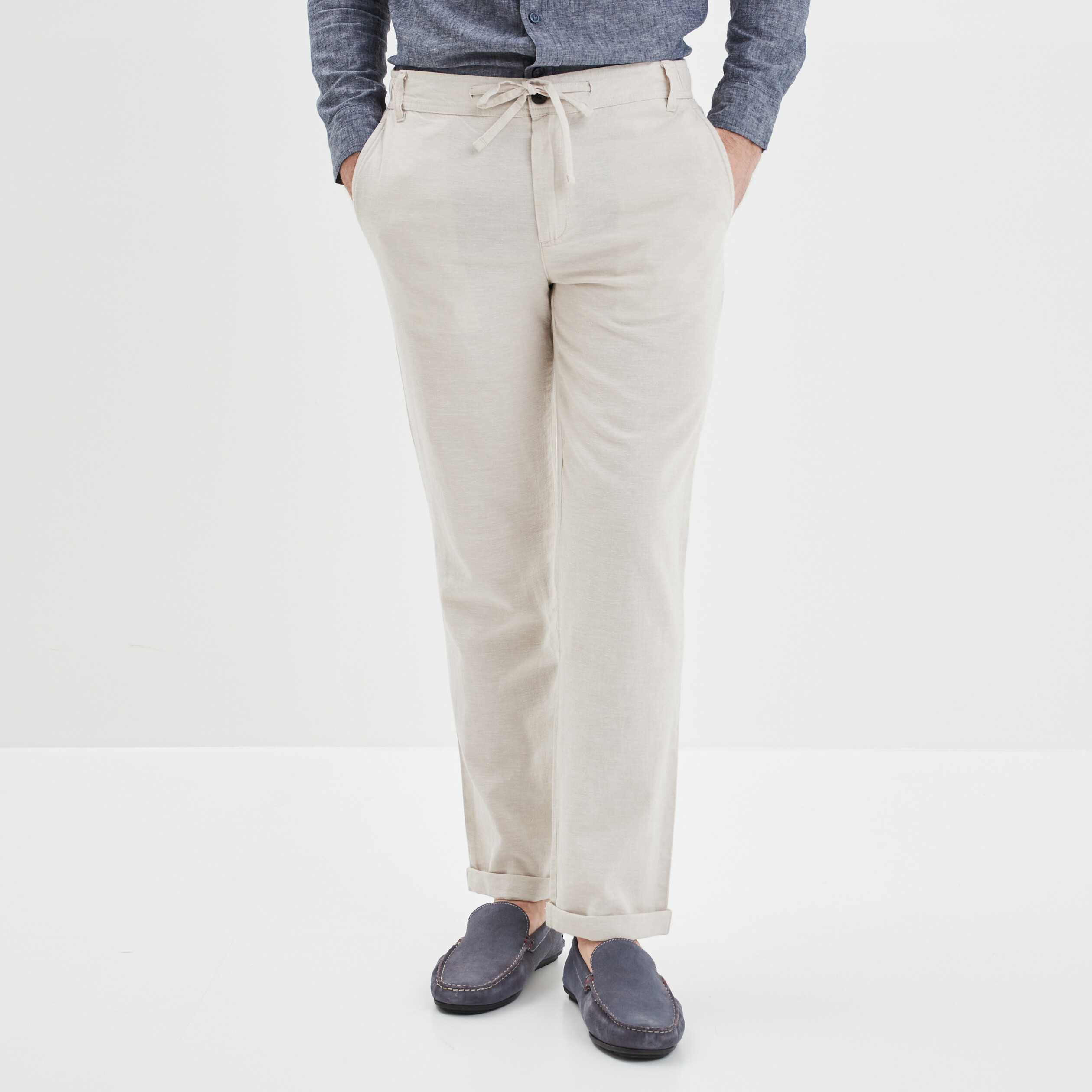 Pantalon chino droit lin majoritaire gris clair homme | La Halle