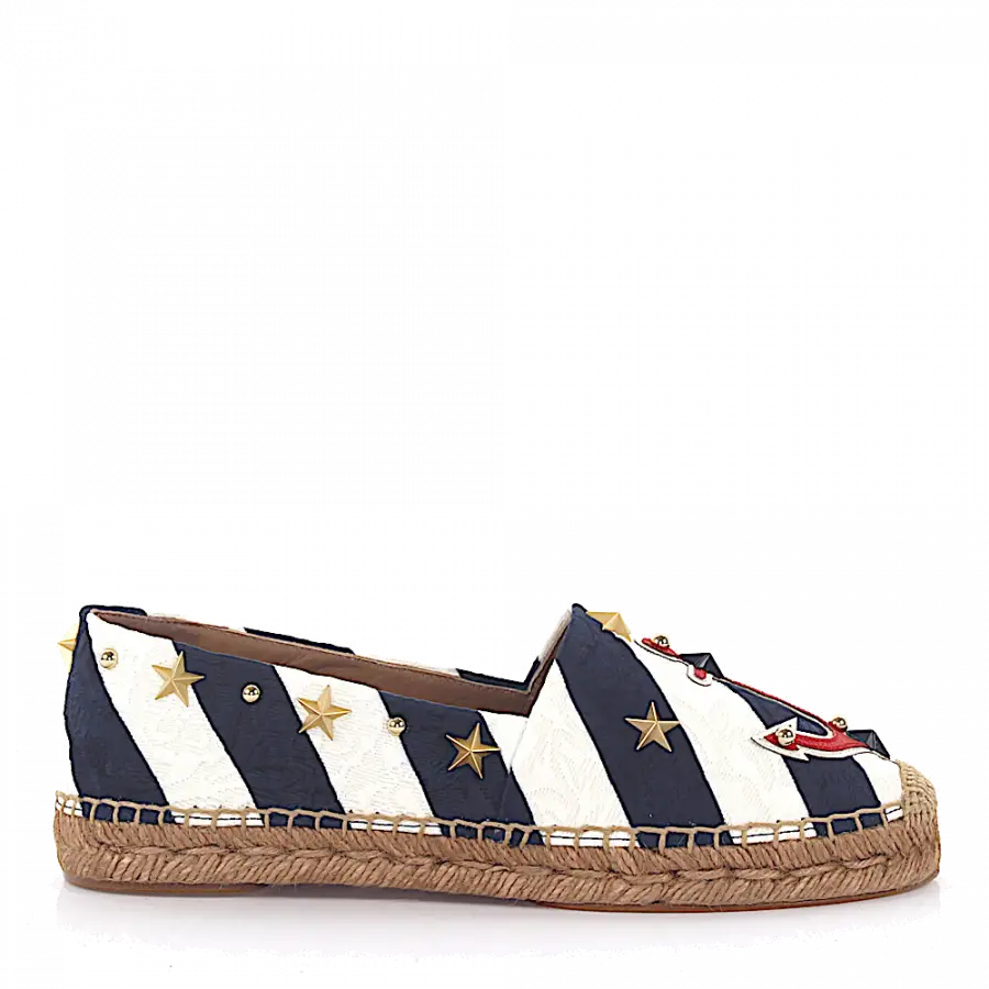 Dolce & Gabbana - Espadrilles Bast Baumwollmischung Nieten blau weiß - blau