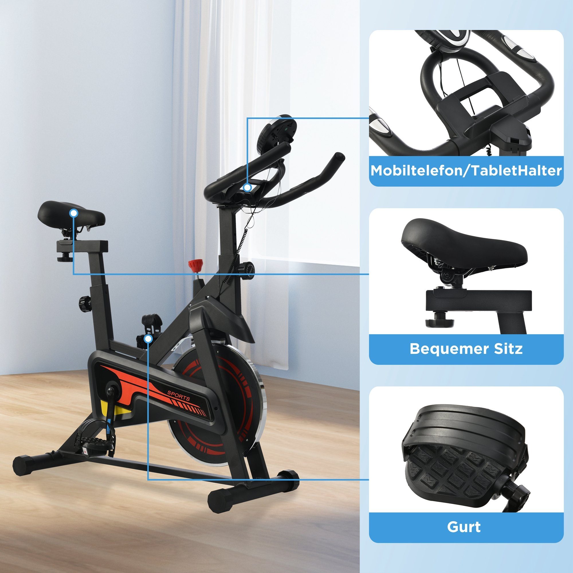 Merax Heimtrainer Speedbike Fitnessfahrrad, verstellbar mit Display und Pulsfrequenz, belastbar bis 120kg