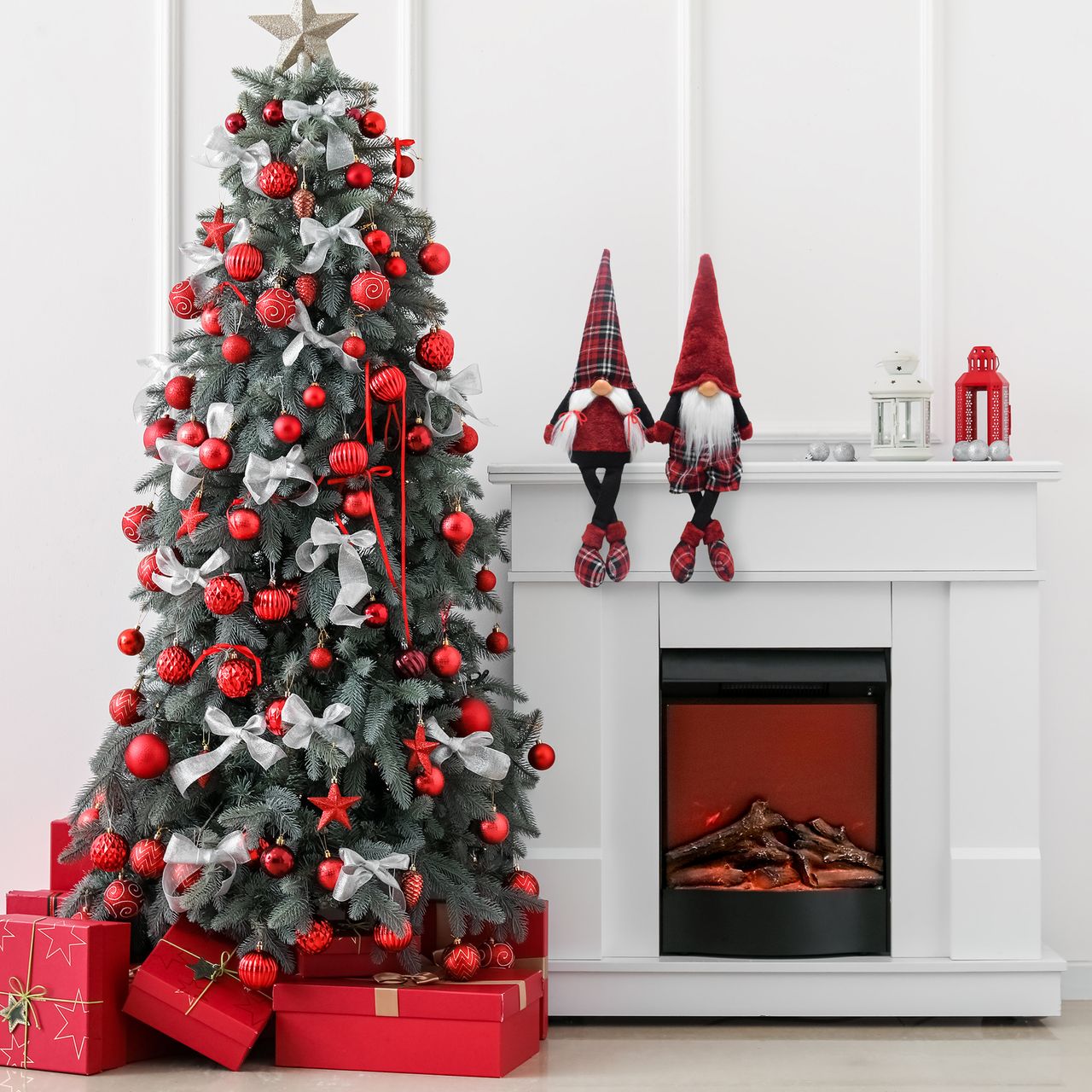 Lemodo Wichtel 2er Set, Weihnachtswichtel als Kantenhocker, Gnome mit karierten Schuhen