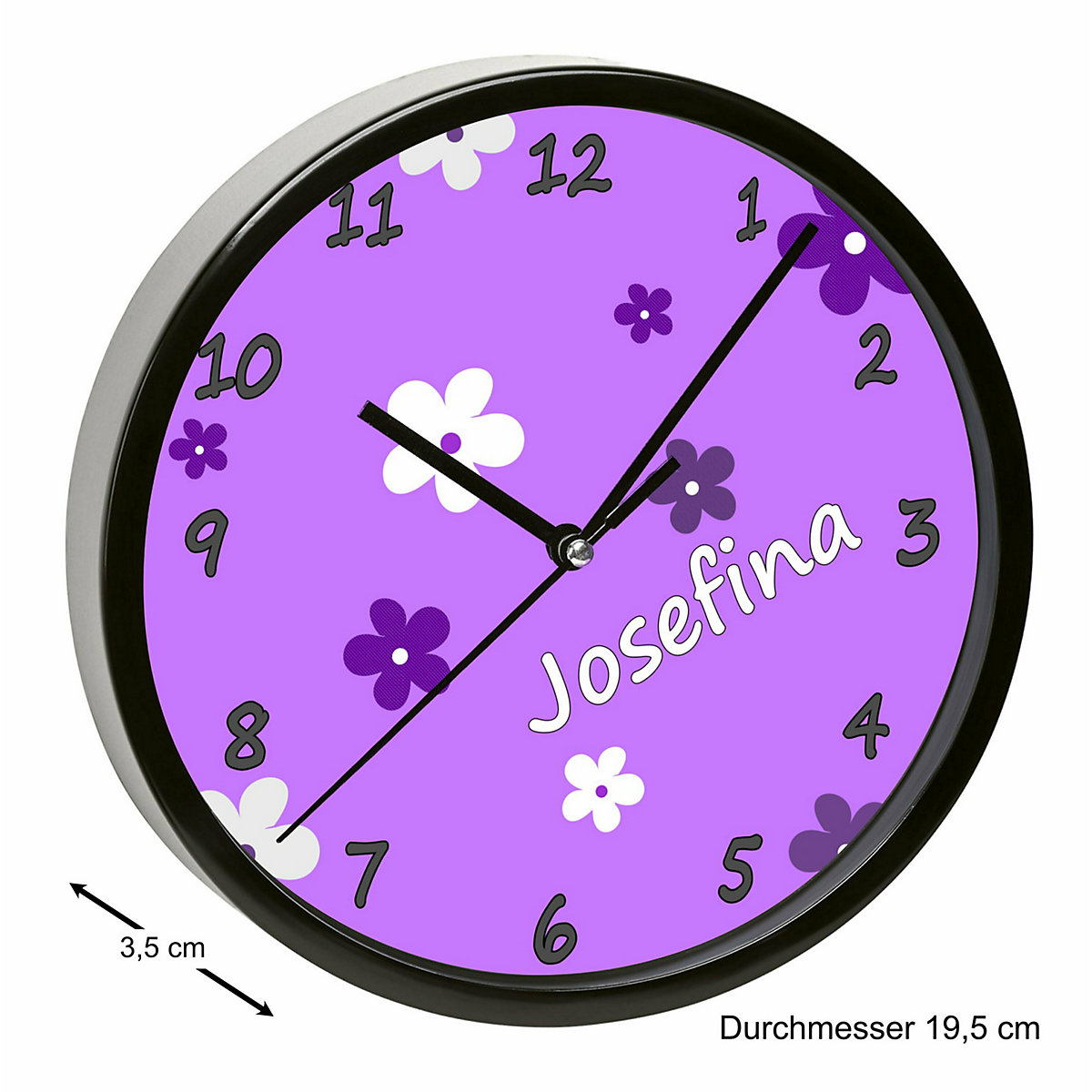 Kinder Wanduhr personalisiert mit Name Blumenranke Lila
