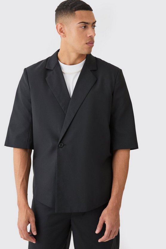 Kurzärmliger kastiger Wickel-Blazer