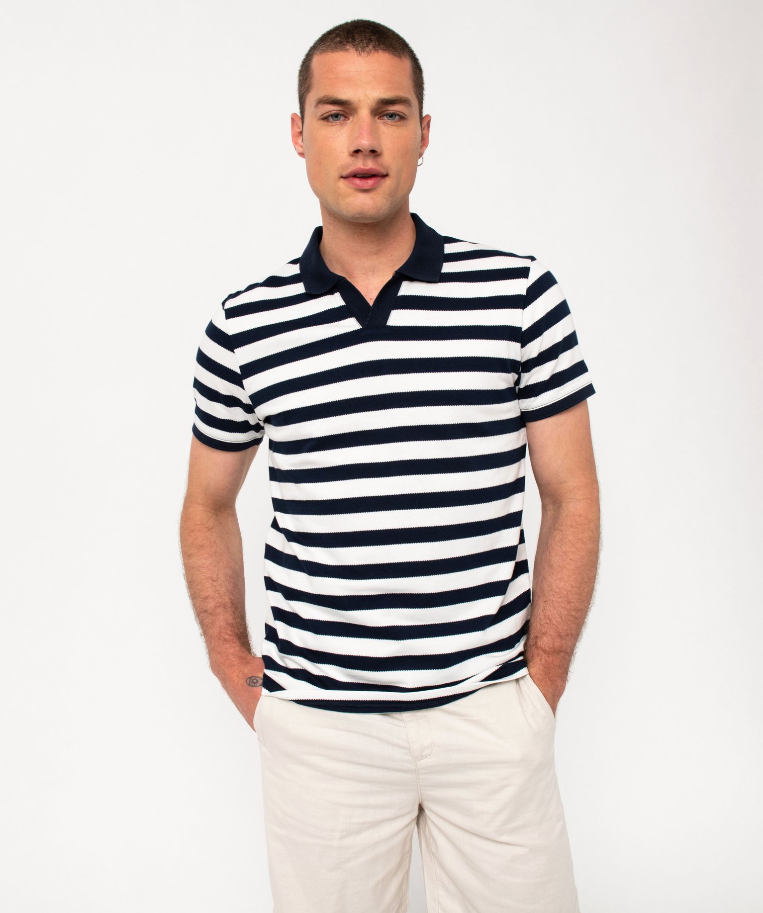 Polo manches courtes à large rayures sans bouton homme raye | GEMO